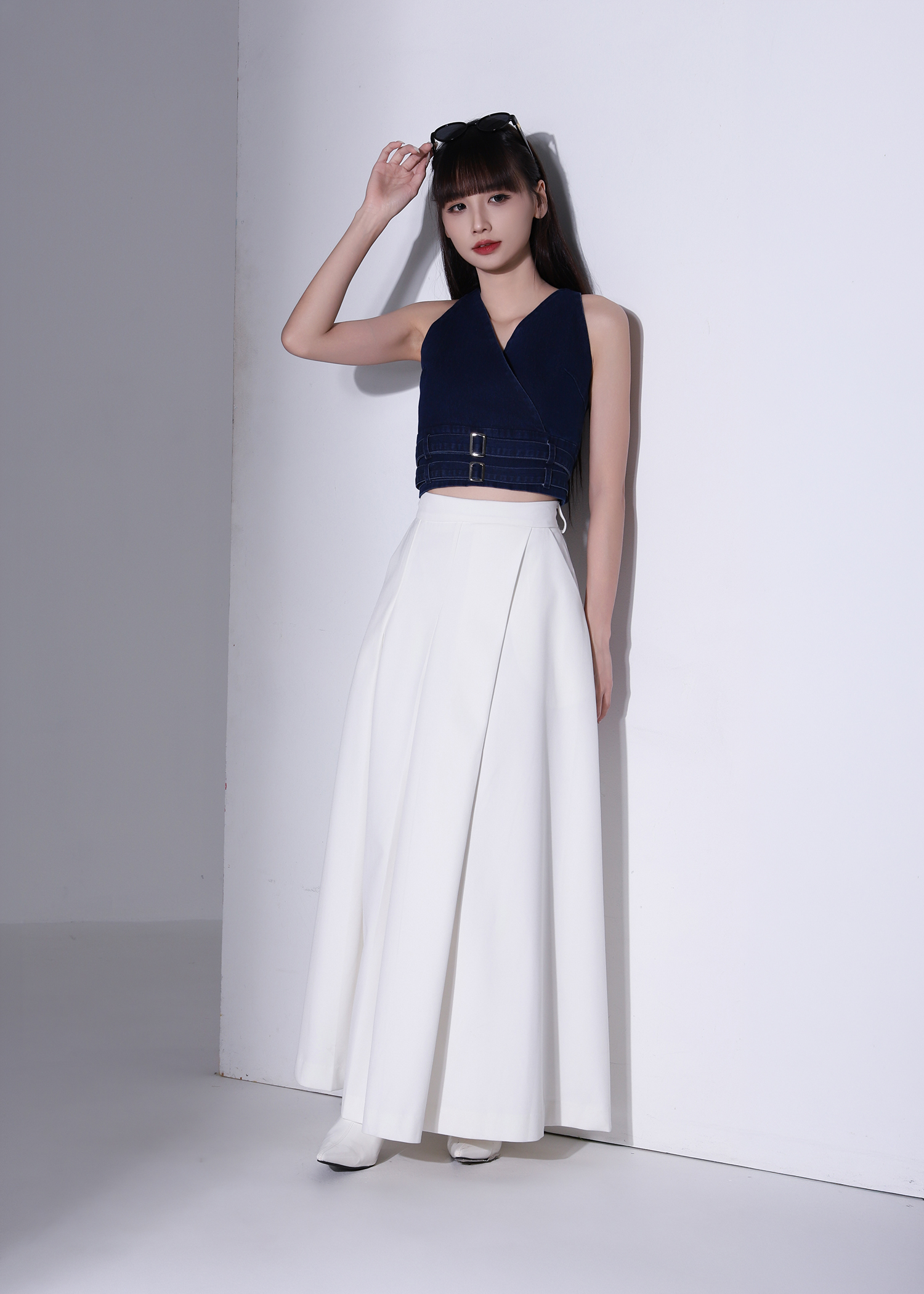 Denim Wrap Decorative Belt Top AC374