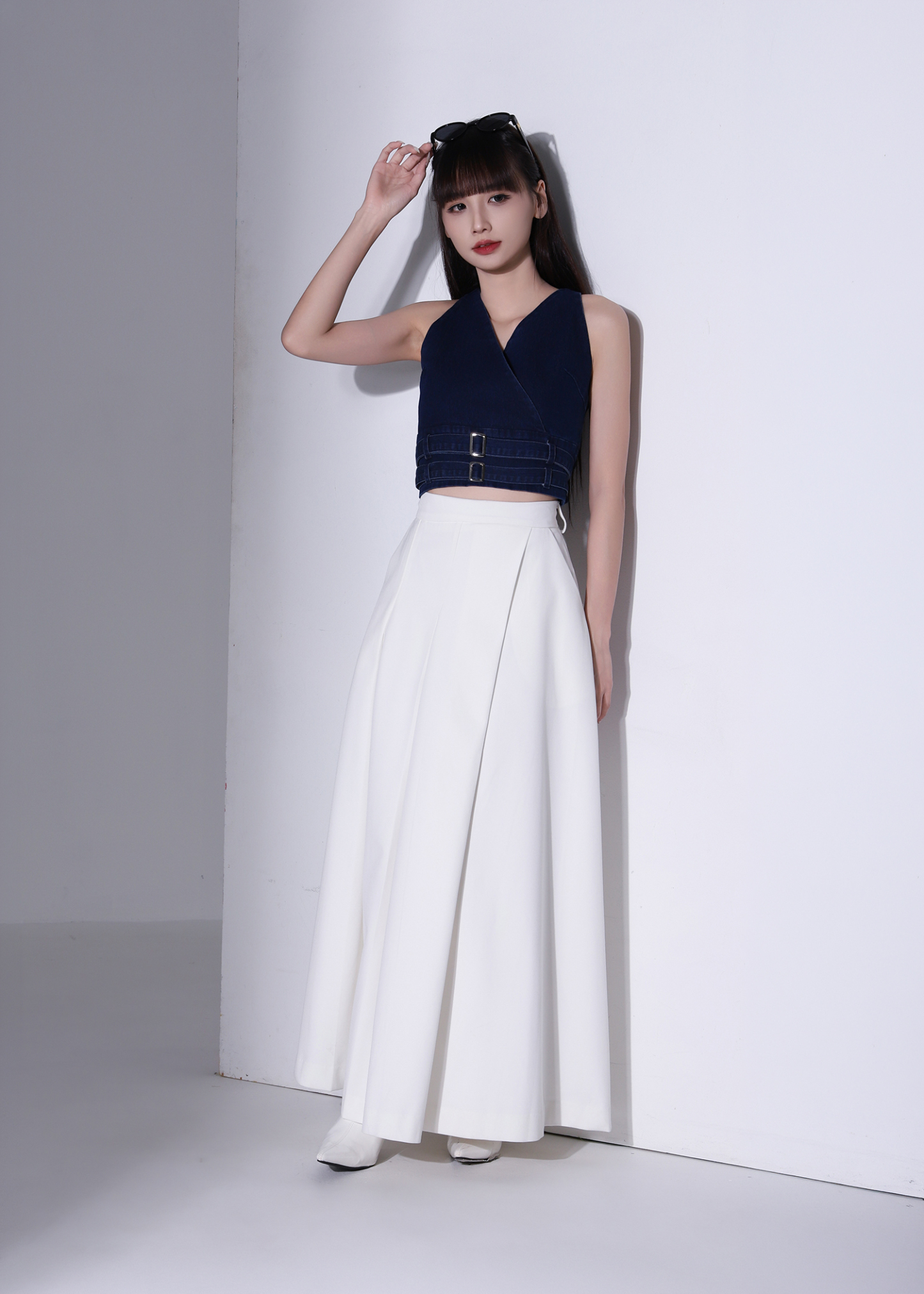Denim Wrap Decorative Belt Top AC374