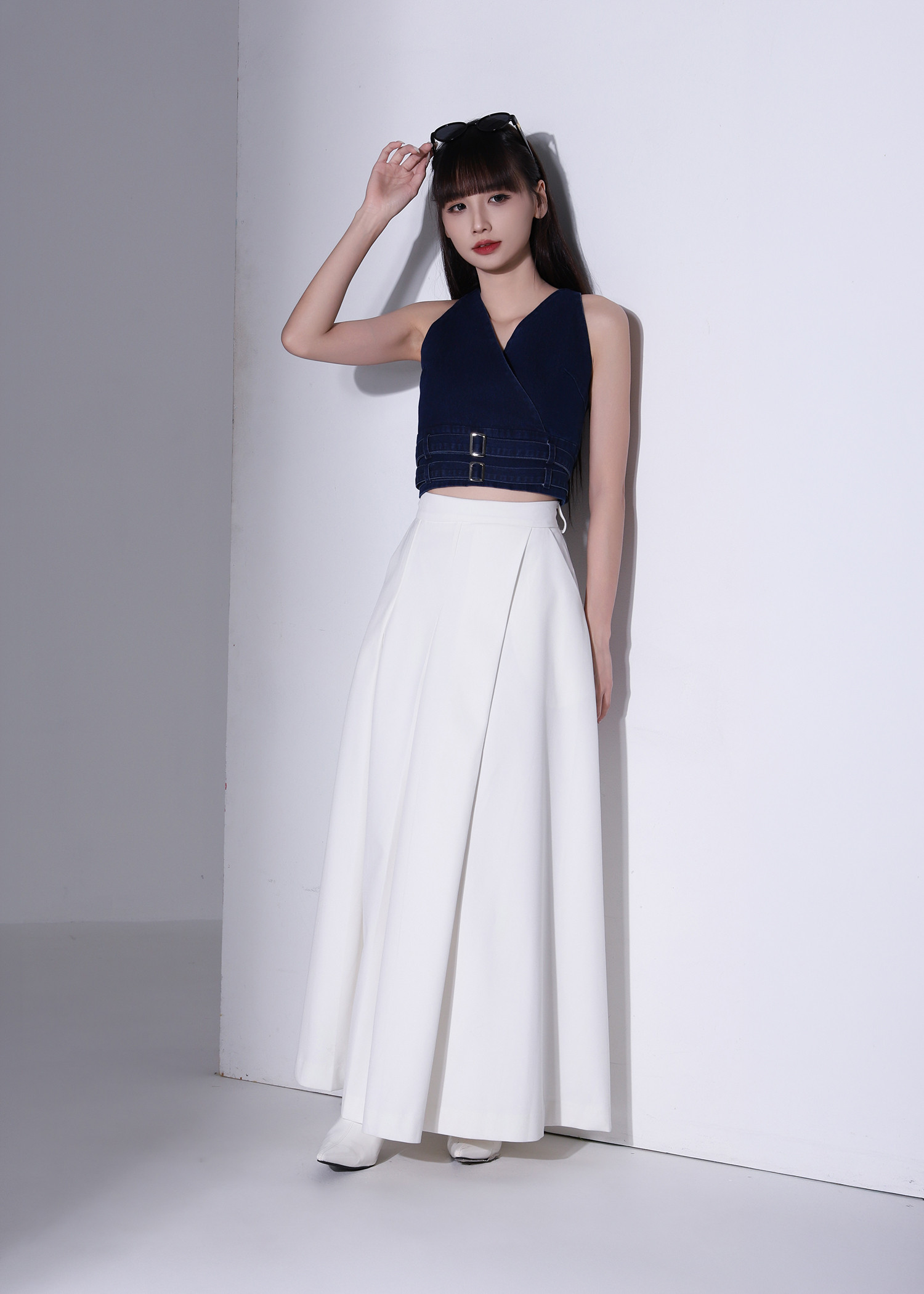 Denim Wrap Decorative Belt Top AC374