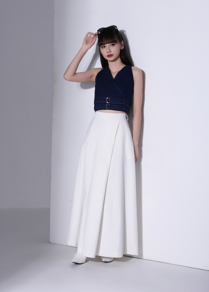 Denim Wrap Decorative Belt Top AC374