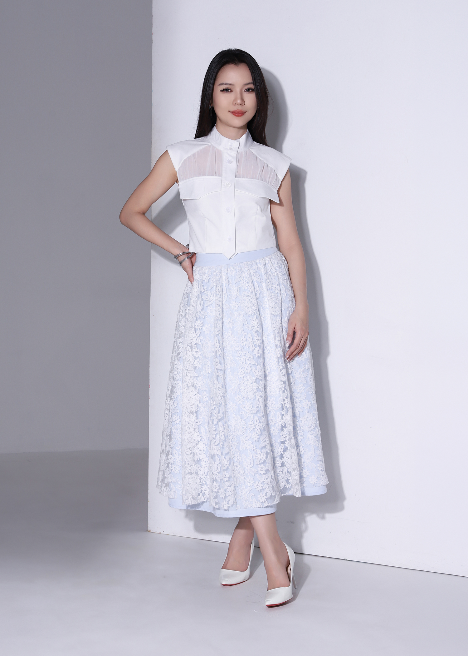 Sheer Mock Neck Top AC386