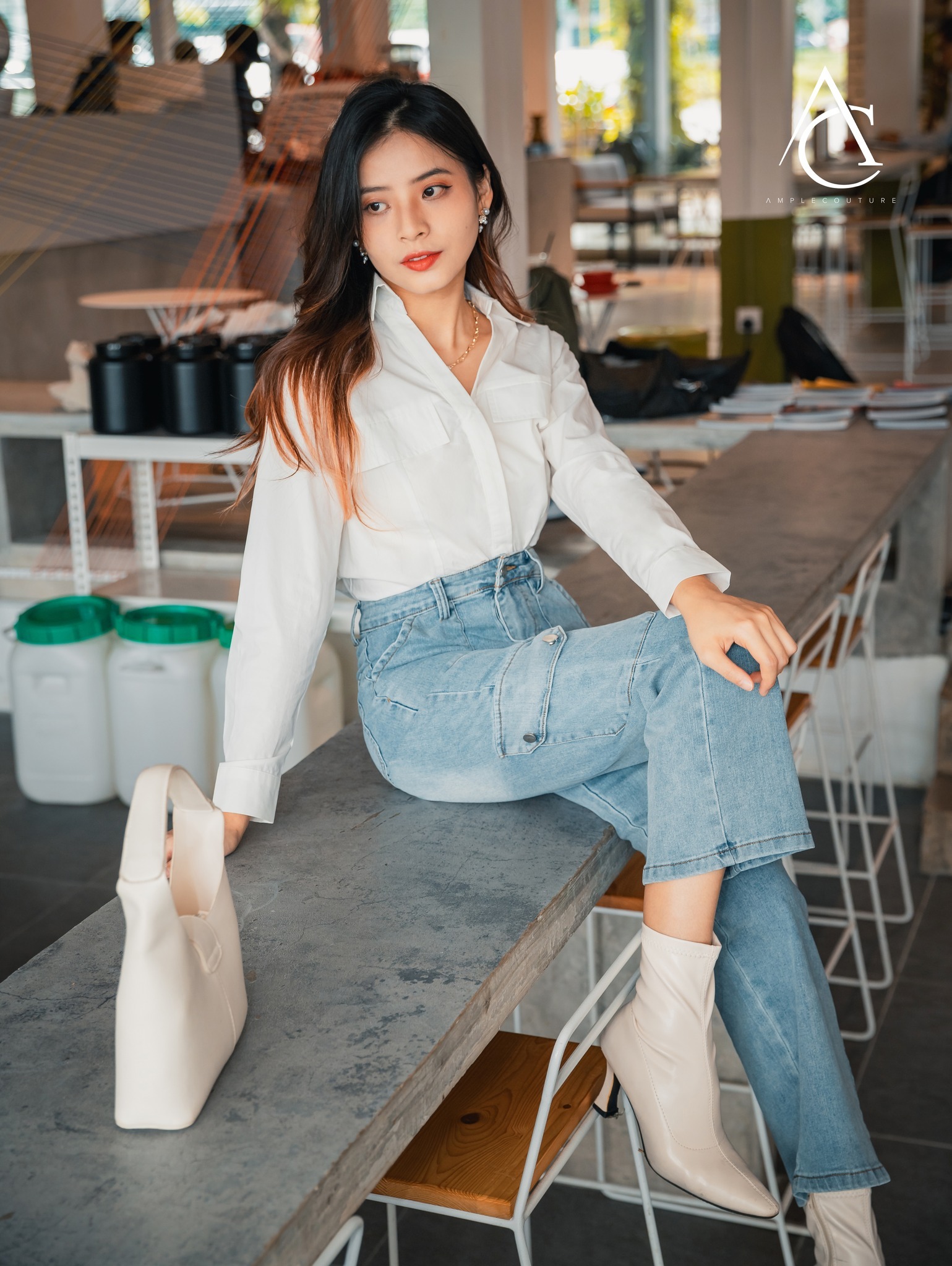 Long Sleeve Front Decorative Pocket Top AC401 