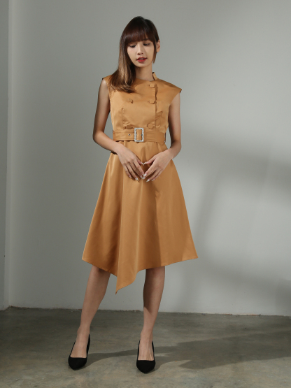 [PREORDER] Irregular Long Sleeveless With Belt Dress AC431