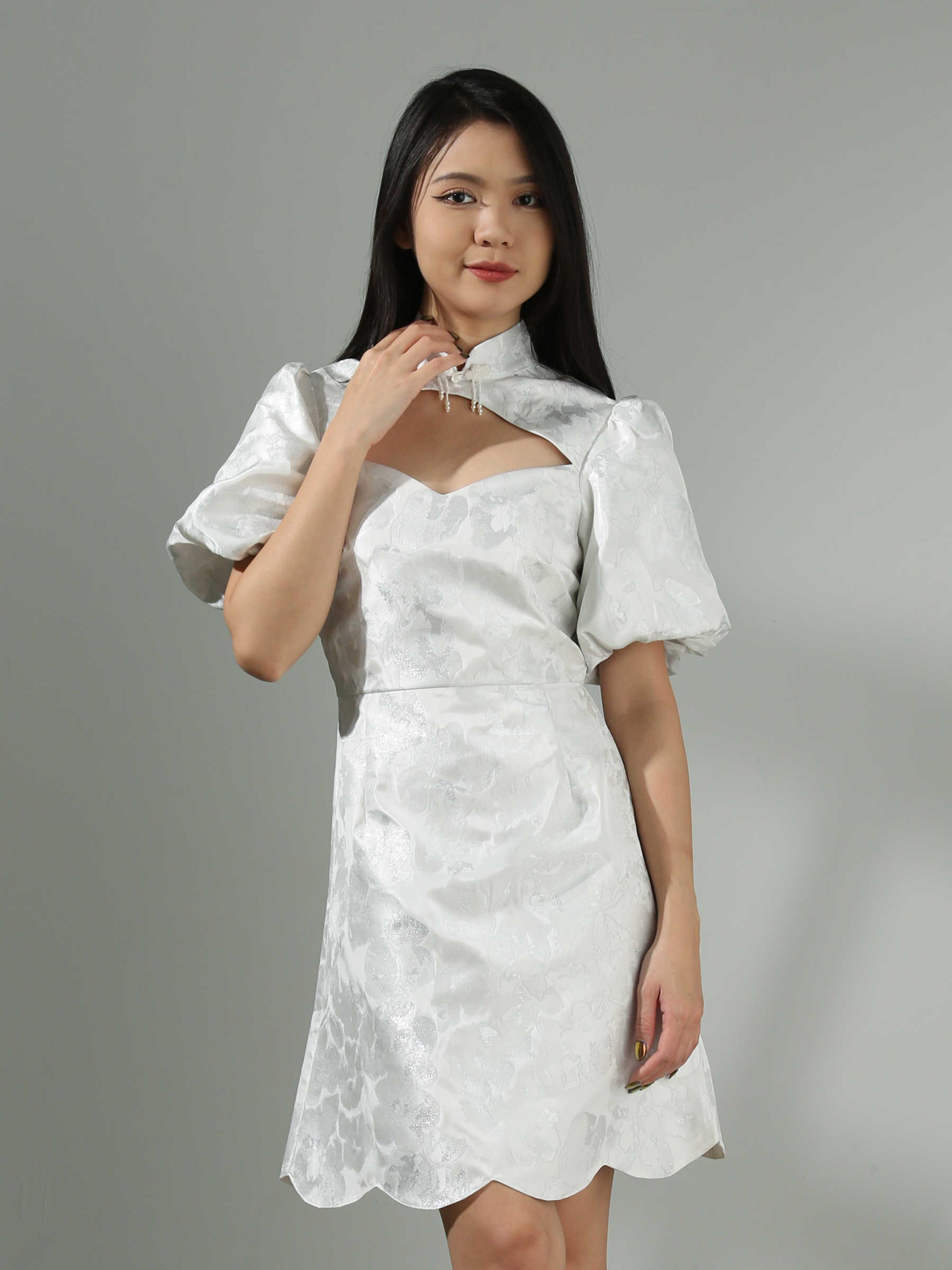 Puff Sleeve Front Hole Dress AC433