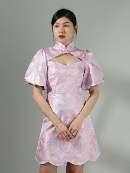 Puff Sleeve Front Hole Dress AC433