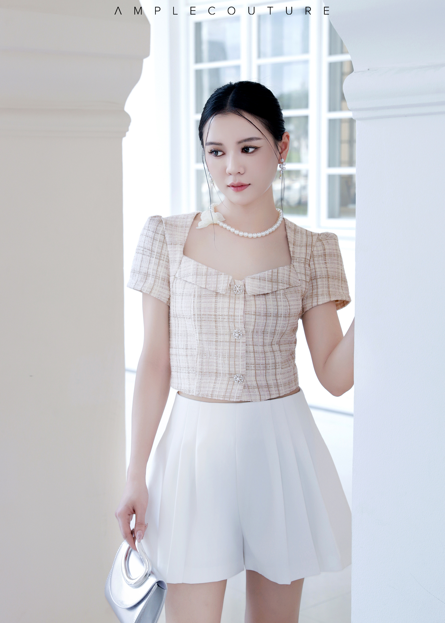 Square Neck Tweed Top AC583