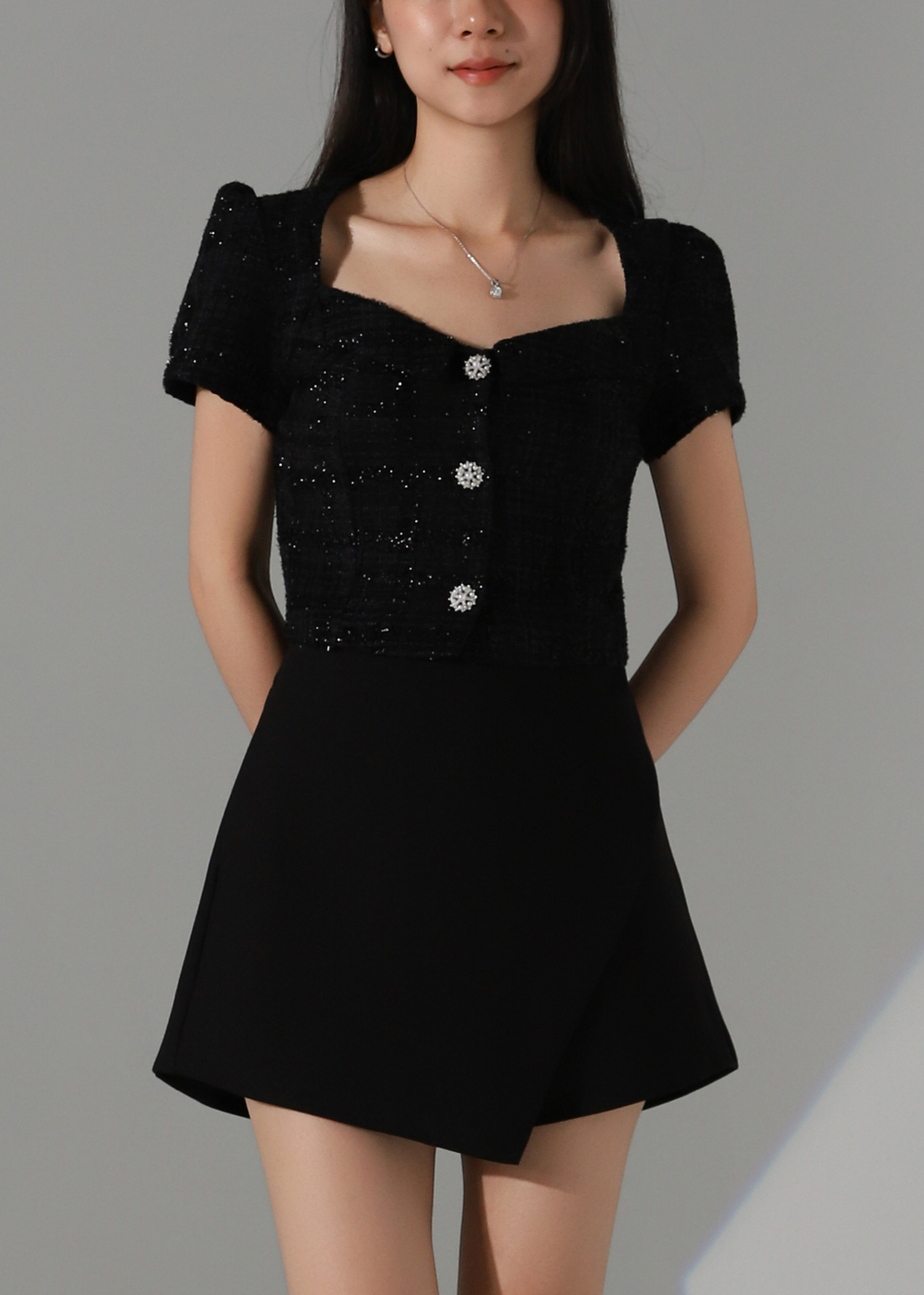 Square Neck Tweed Top AC583
