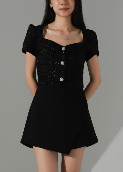 Square Neck Tweed Top AC583