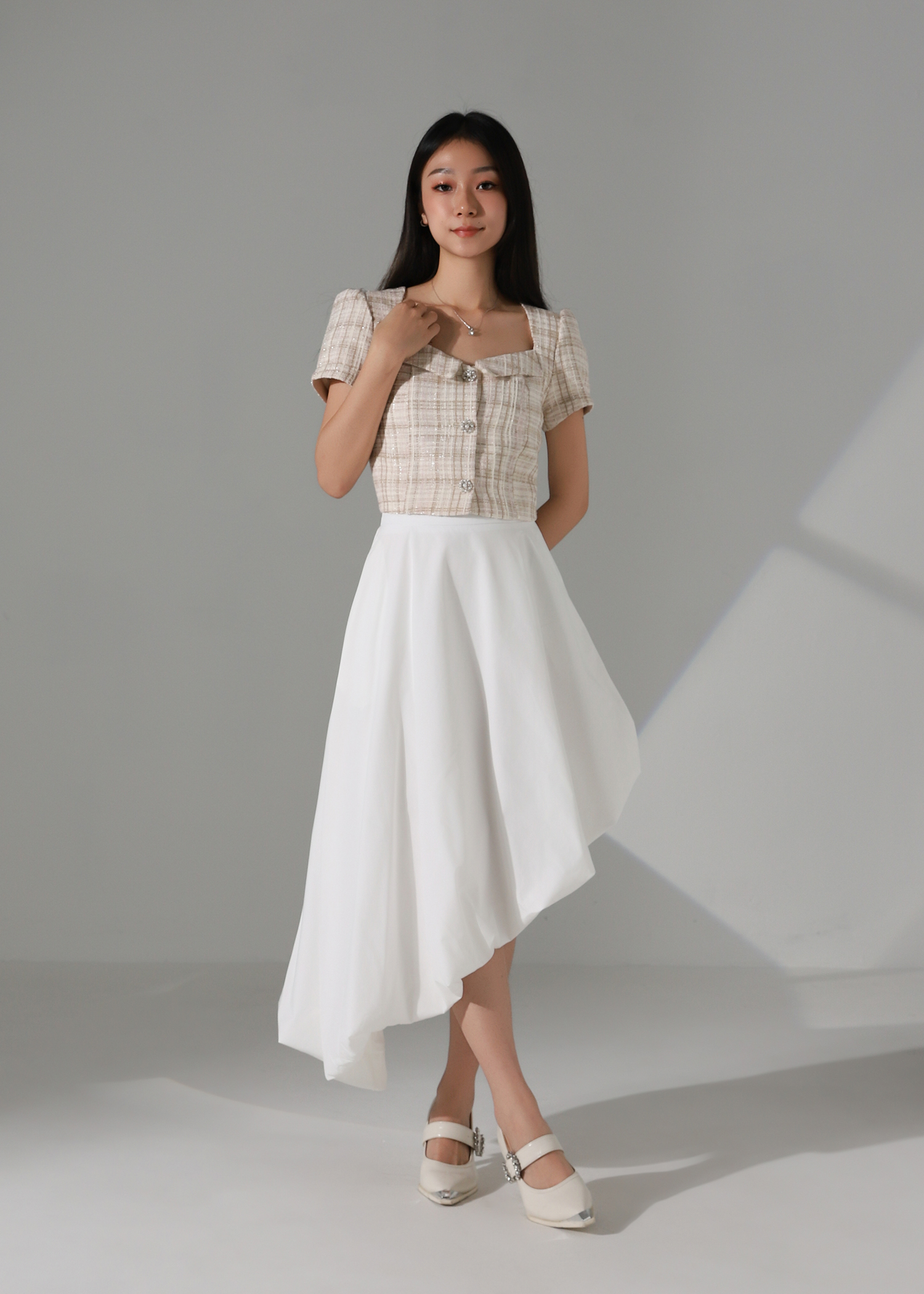Square Neck Tweed Top AC583