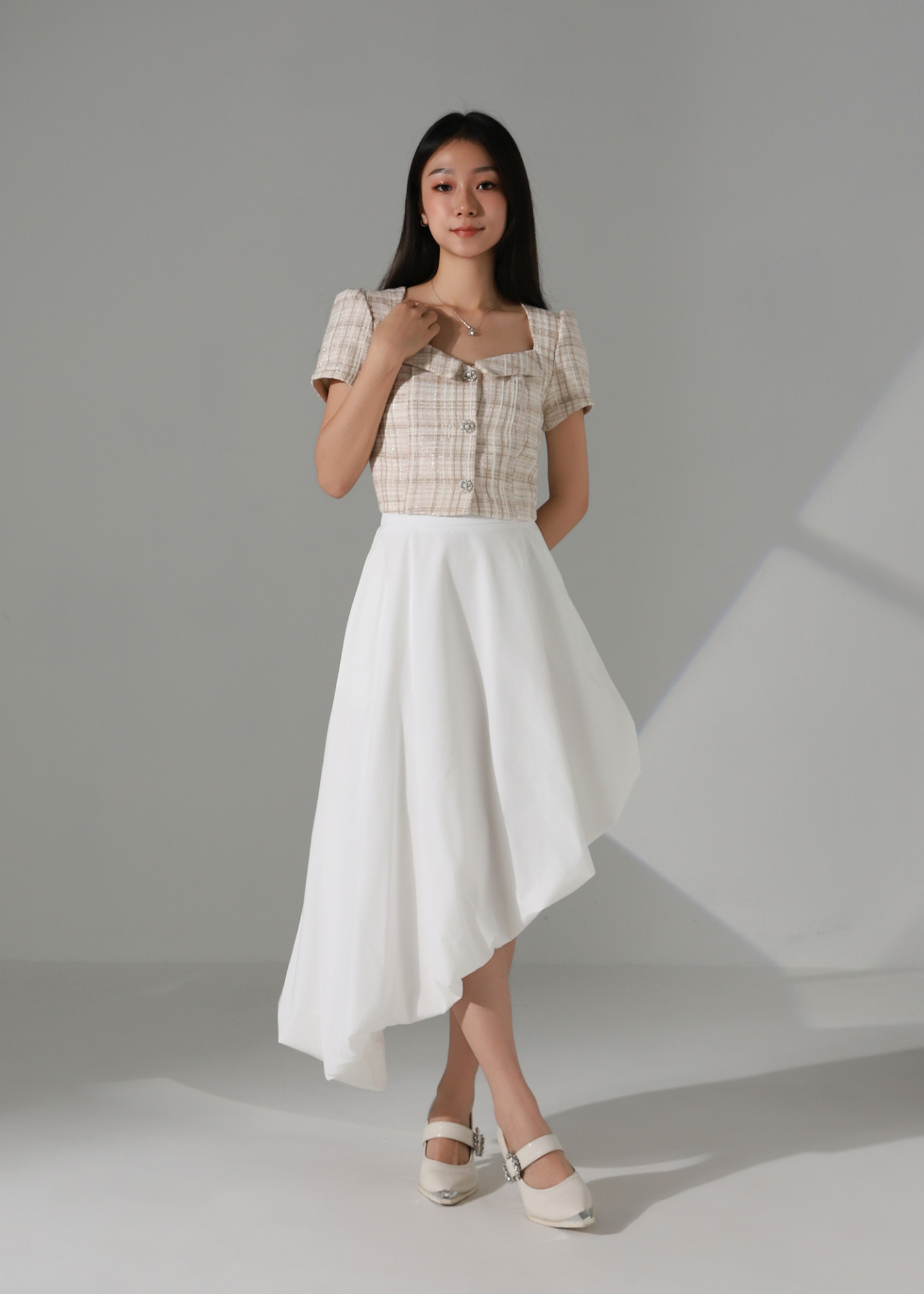 Square Neck Tweed Top AC583