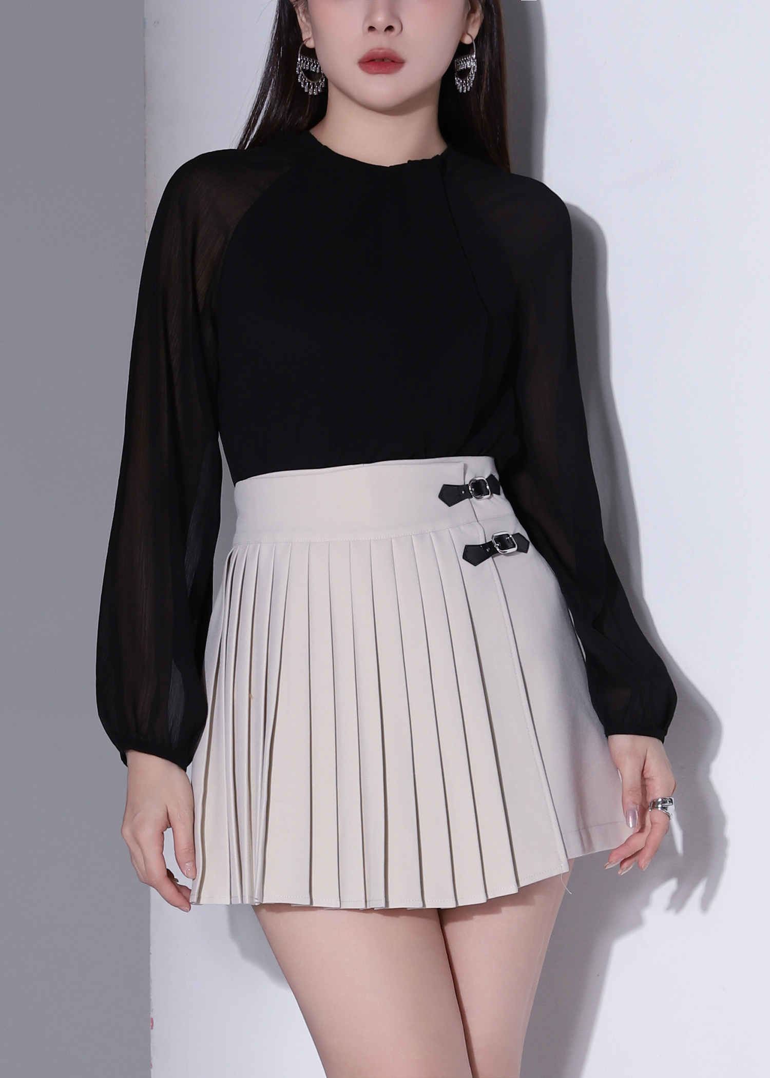 Sheer Tie Neck Long Sleeve Blouse AC590