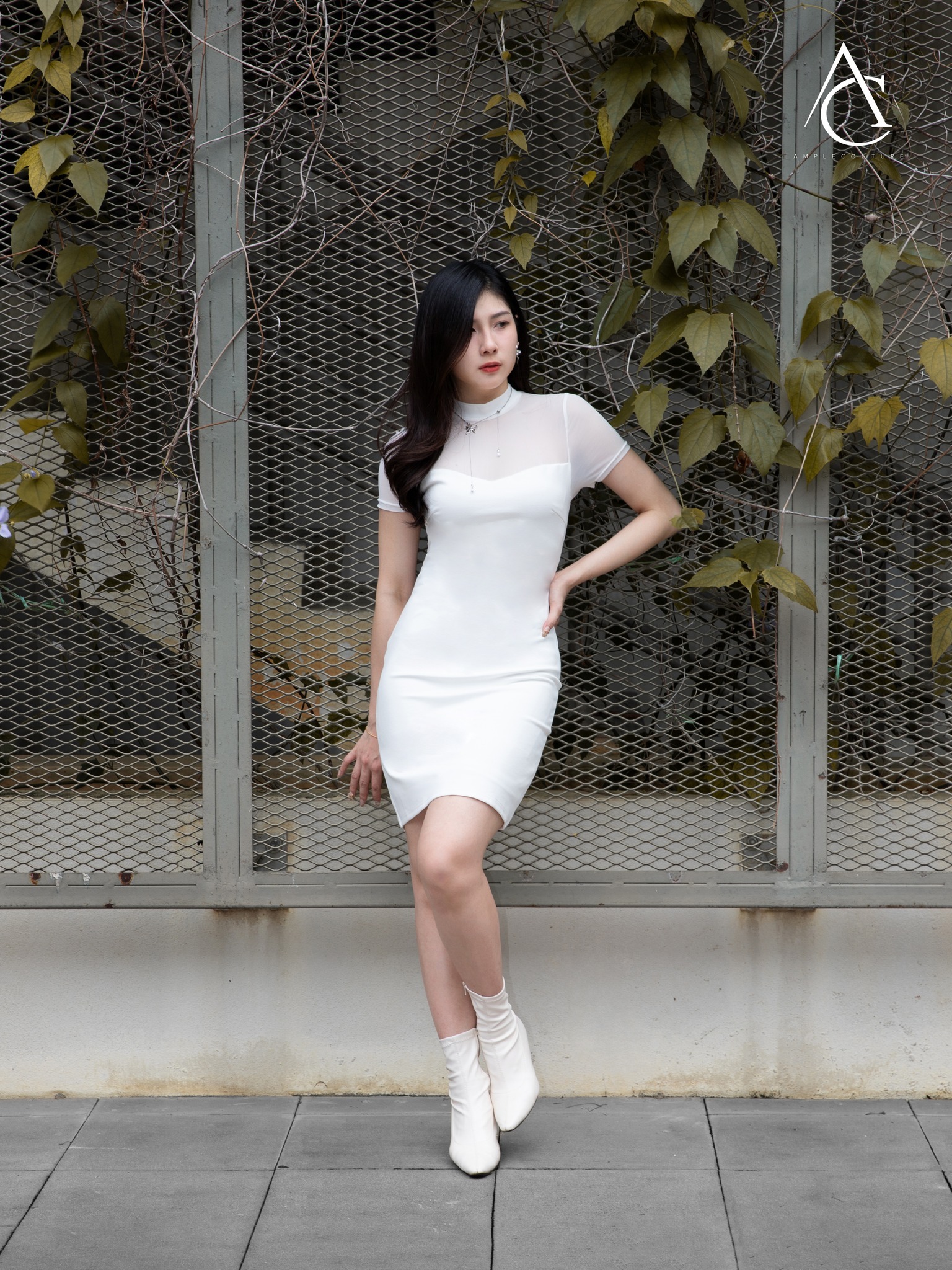 Net Shoulder Short Sleeve Dress AC615