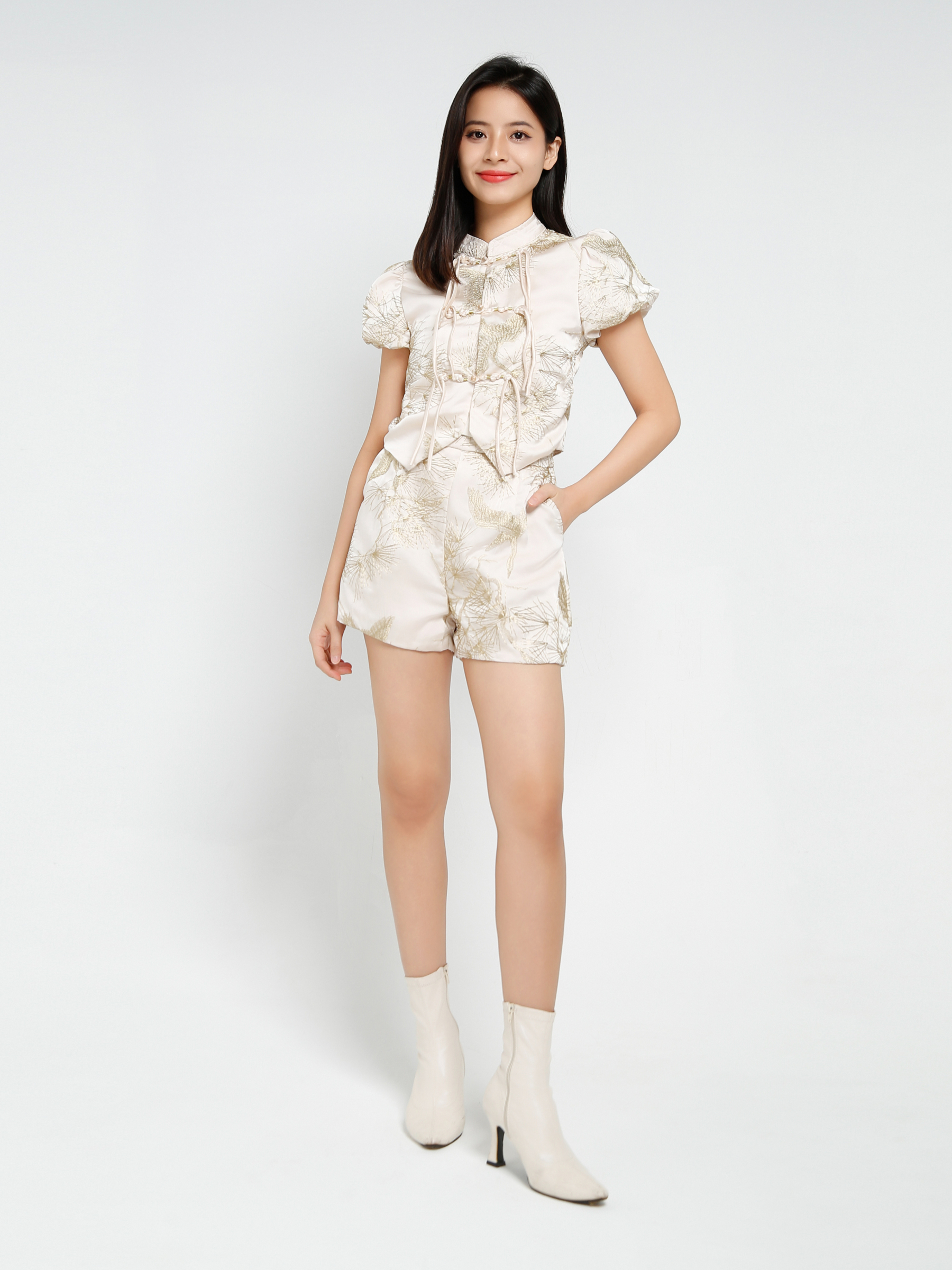 Puff Sleeve Top With Short Pant Set AC758
