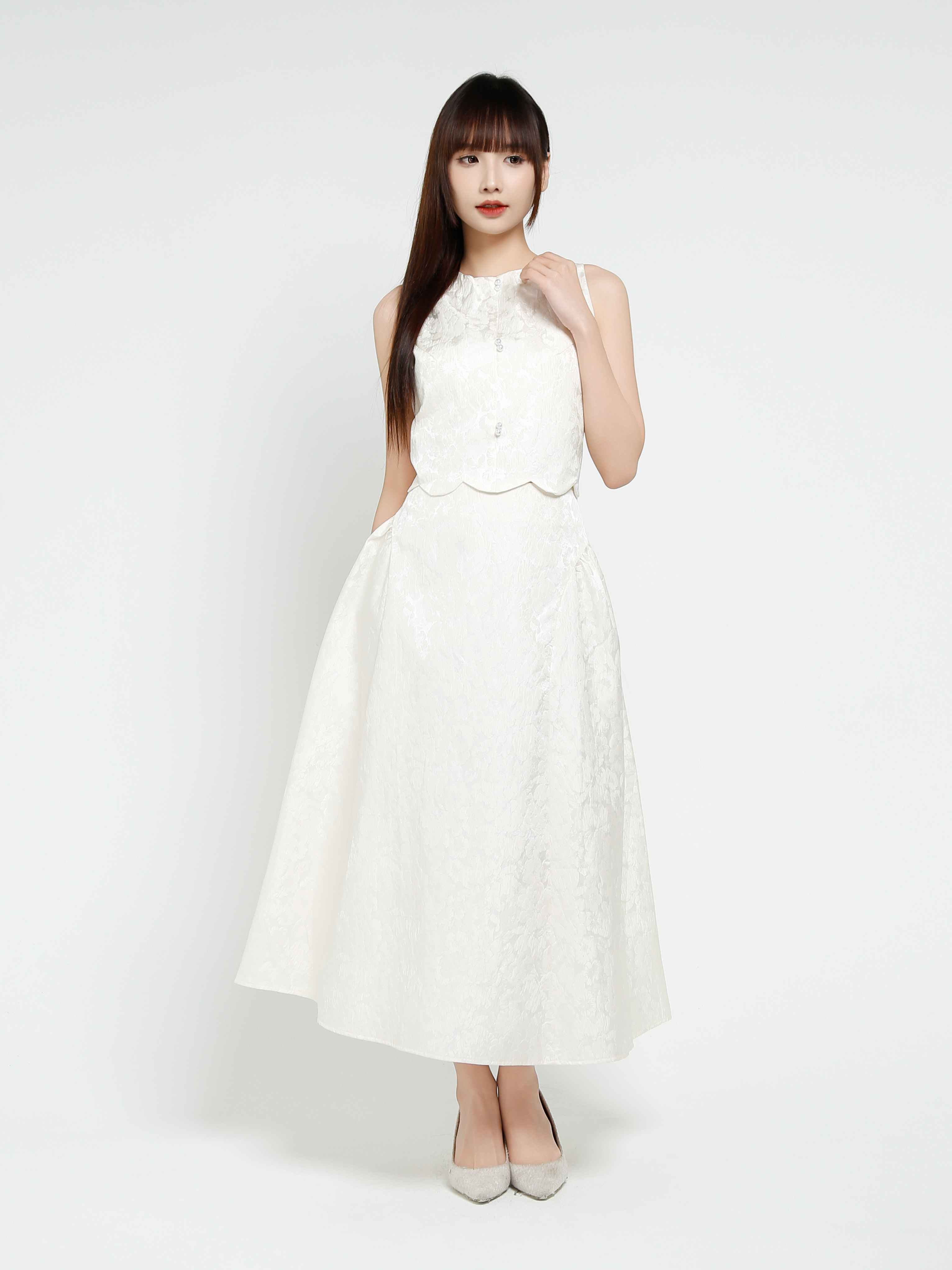 Sleeveless Back Zip Top With Long Skirt Set AC819