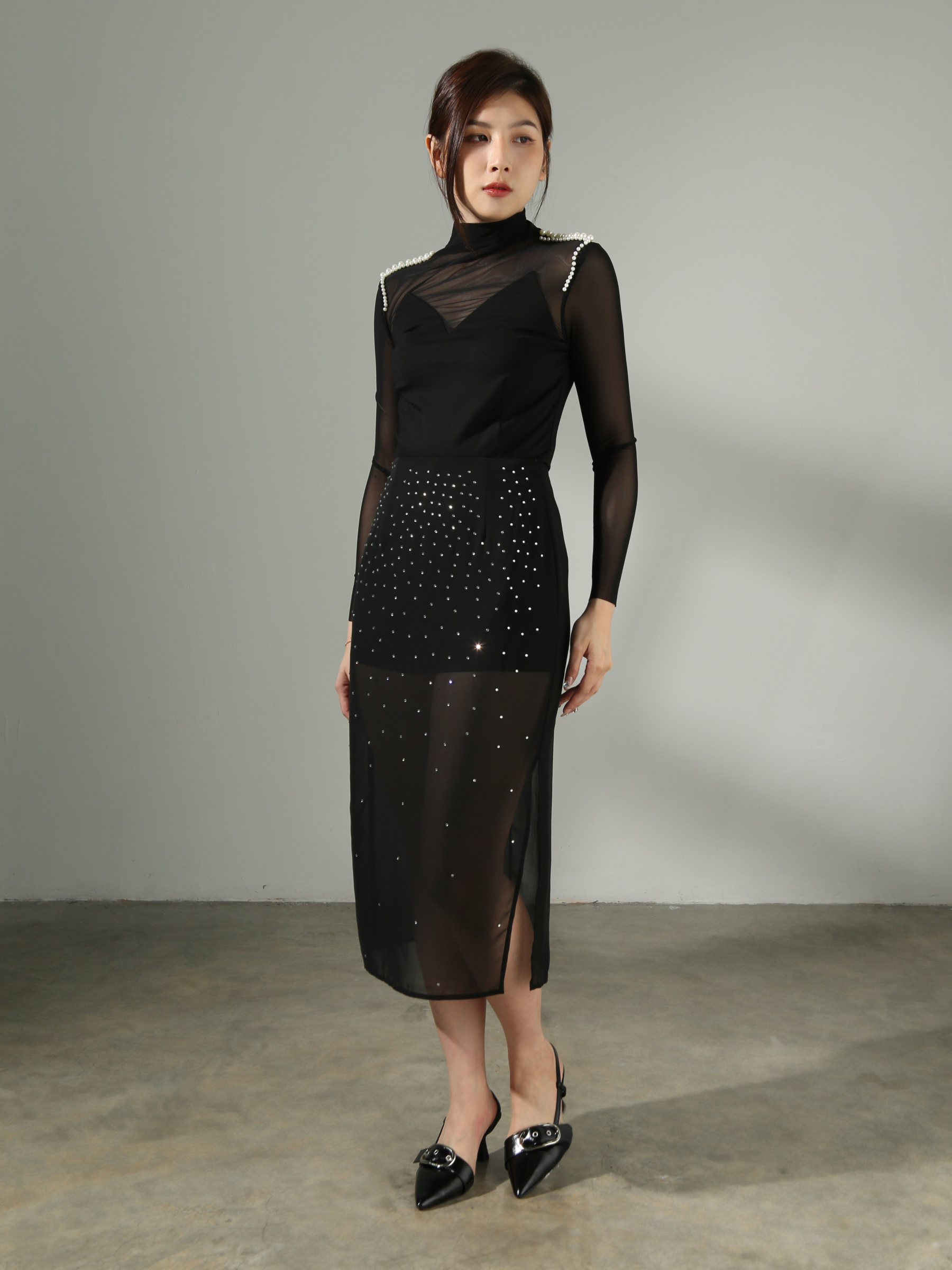 Mesh With Decorative Diamond Skirt Pant AC822