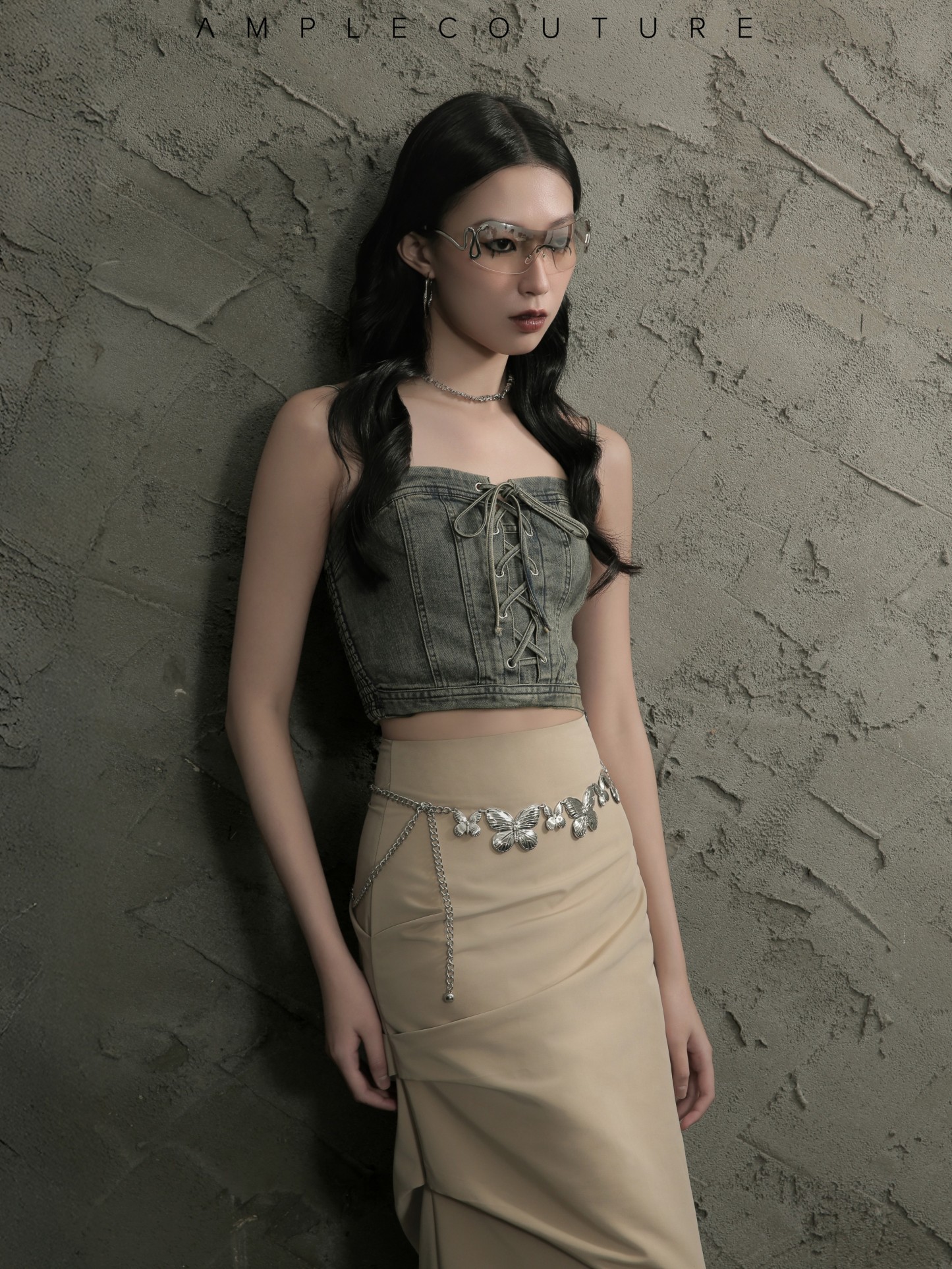 Side Zip Pleated Long Skirt DJ060