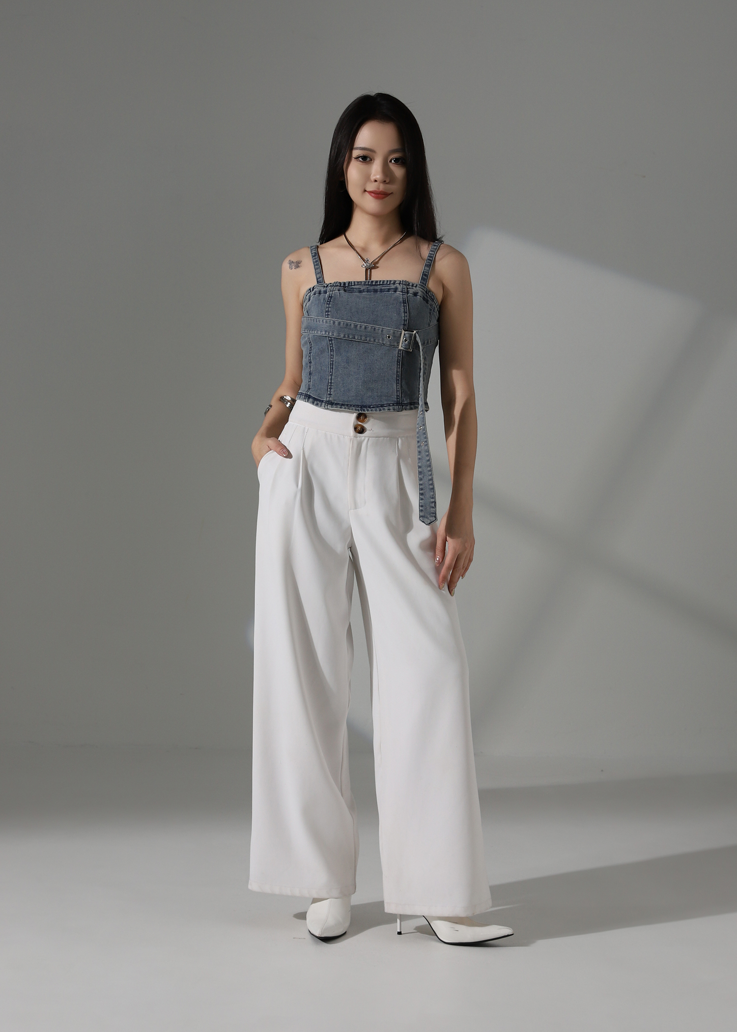 Denim With Crap Crop Top AC845