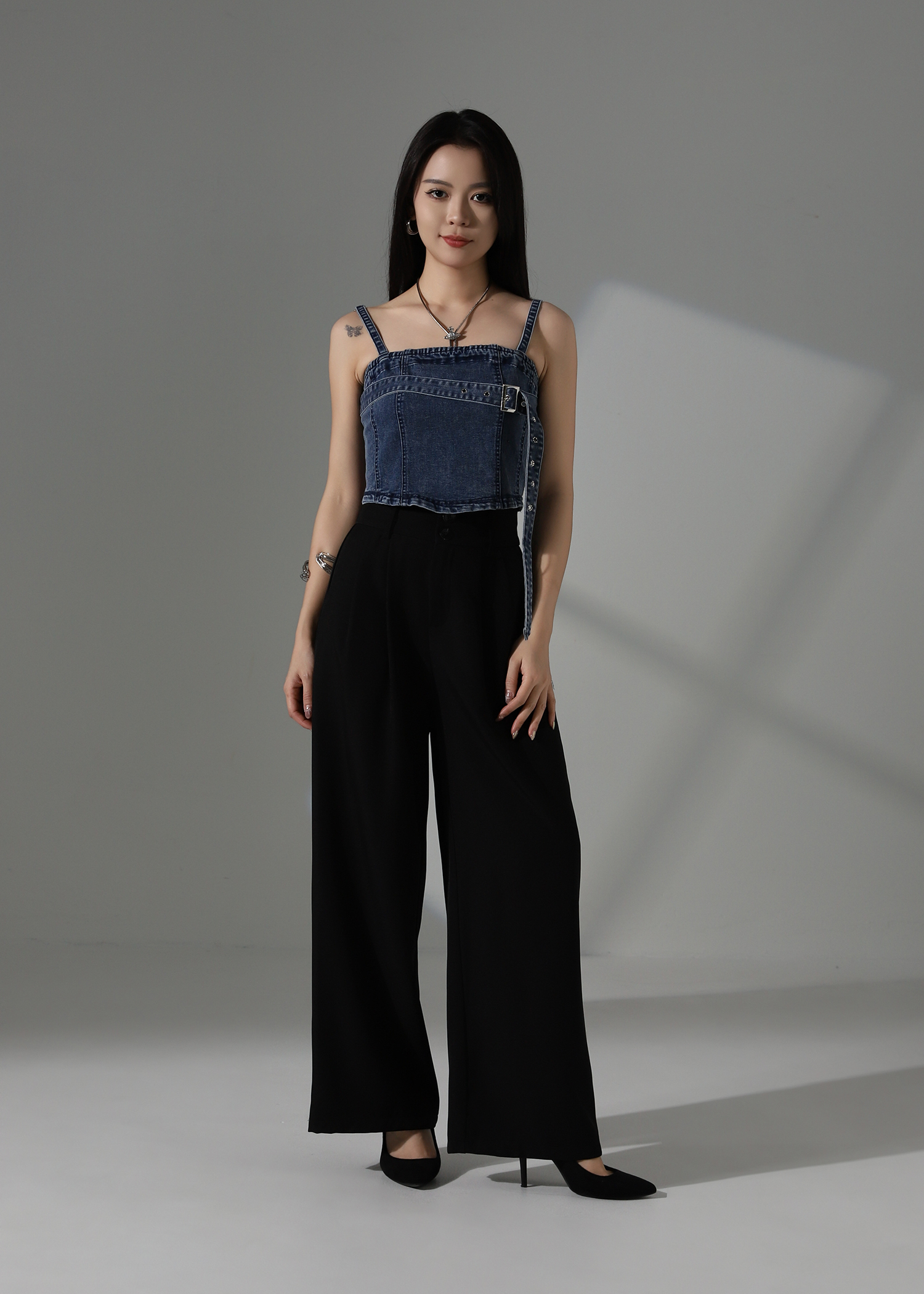 Buckle Denim Crop Top AC845