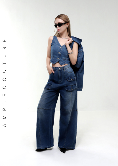 Denim Front Button Cropped Top AC879