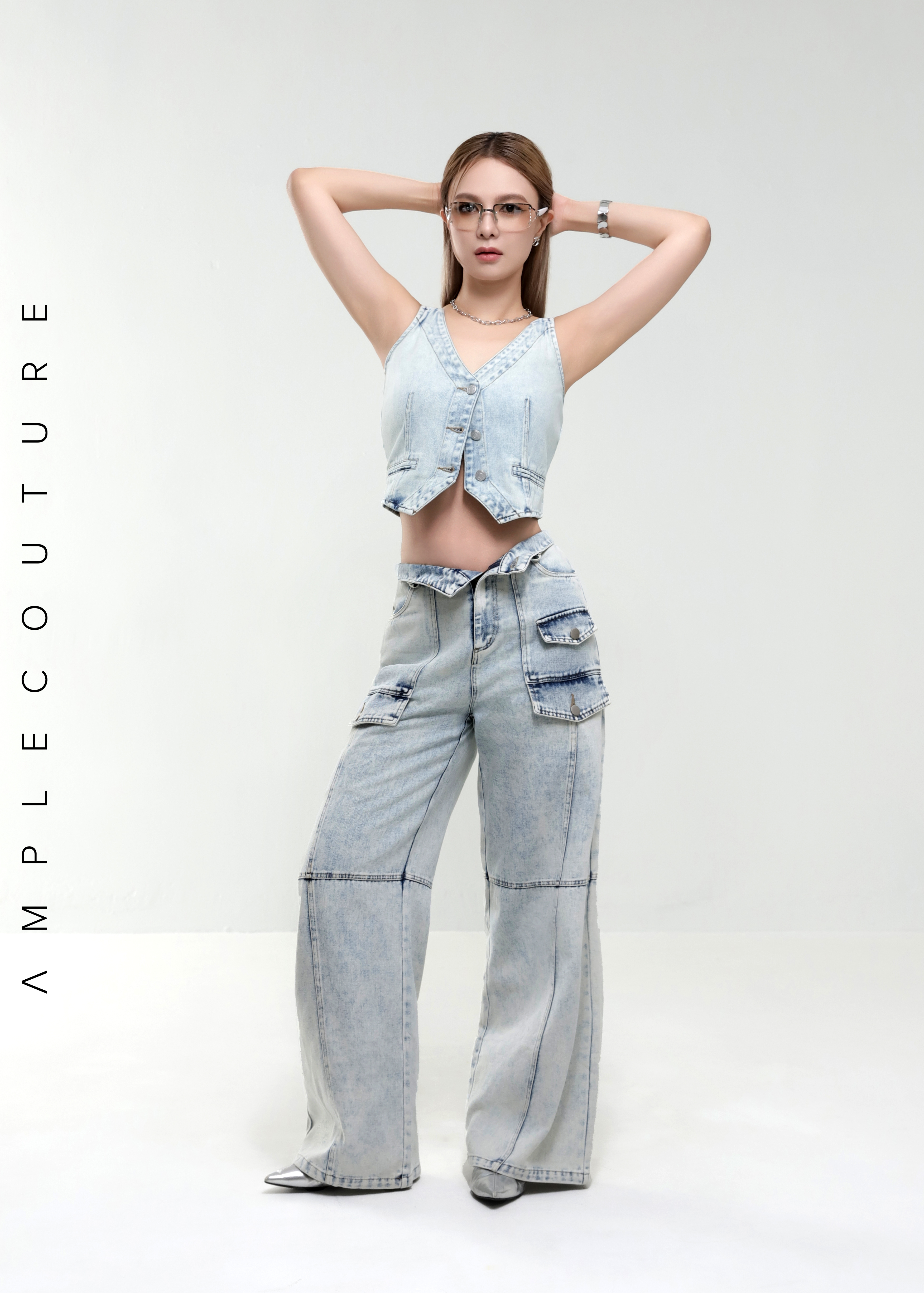 Denim Front Button Cropped Top AC879