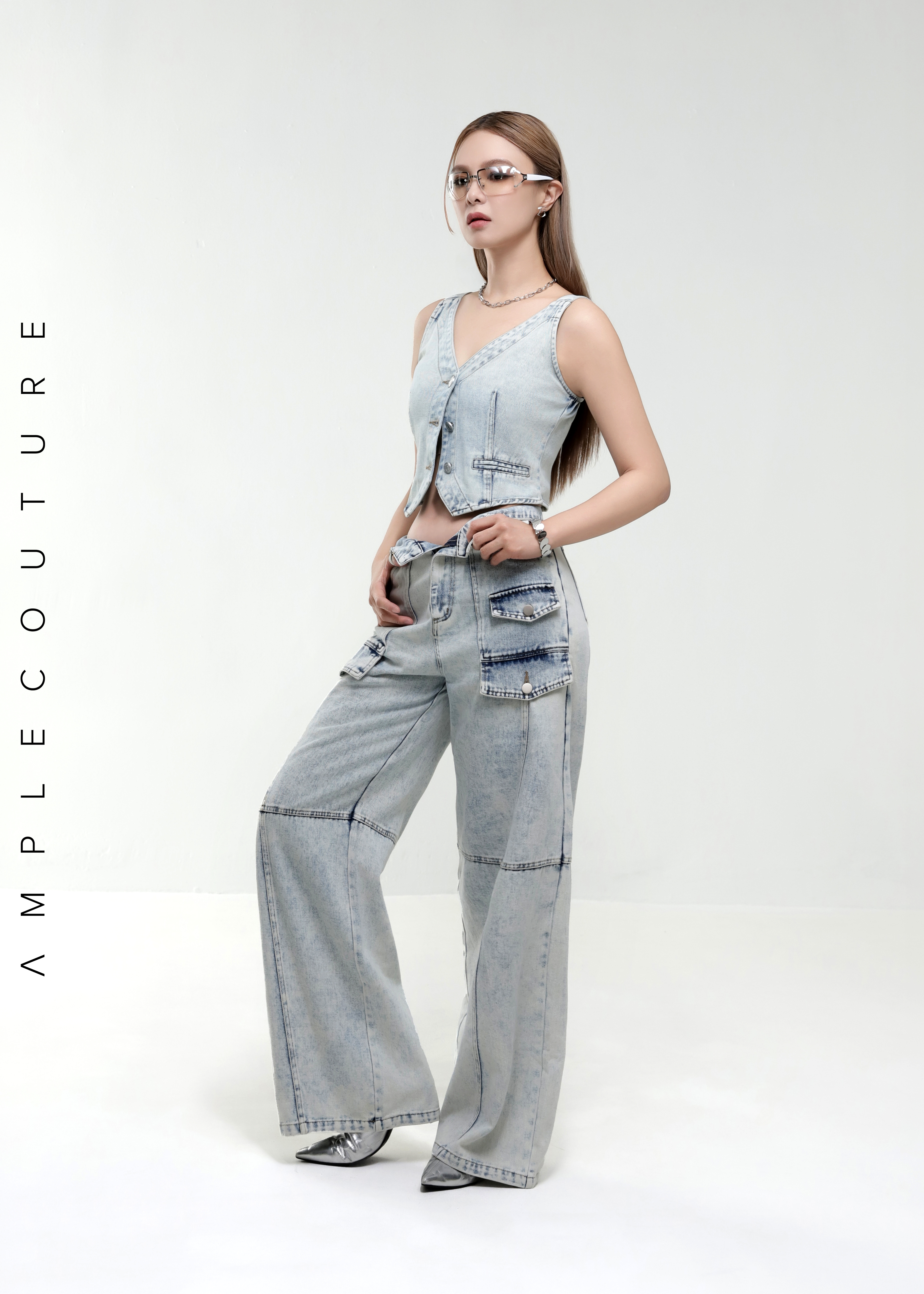 Denim Front Button Cropped Top AC879