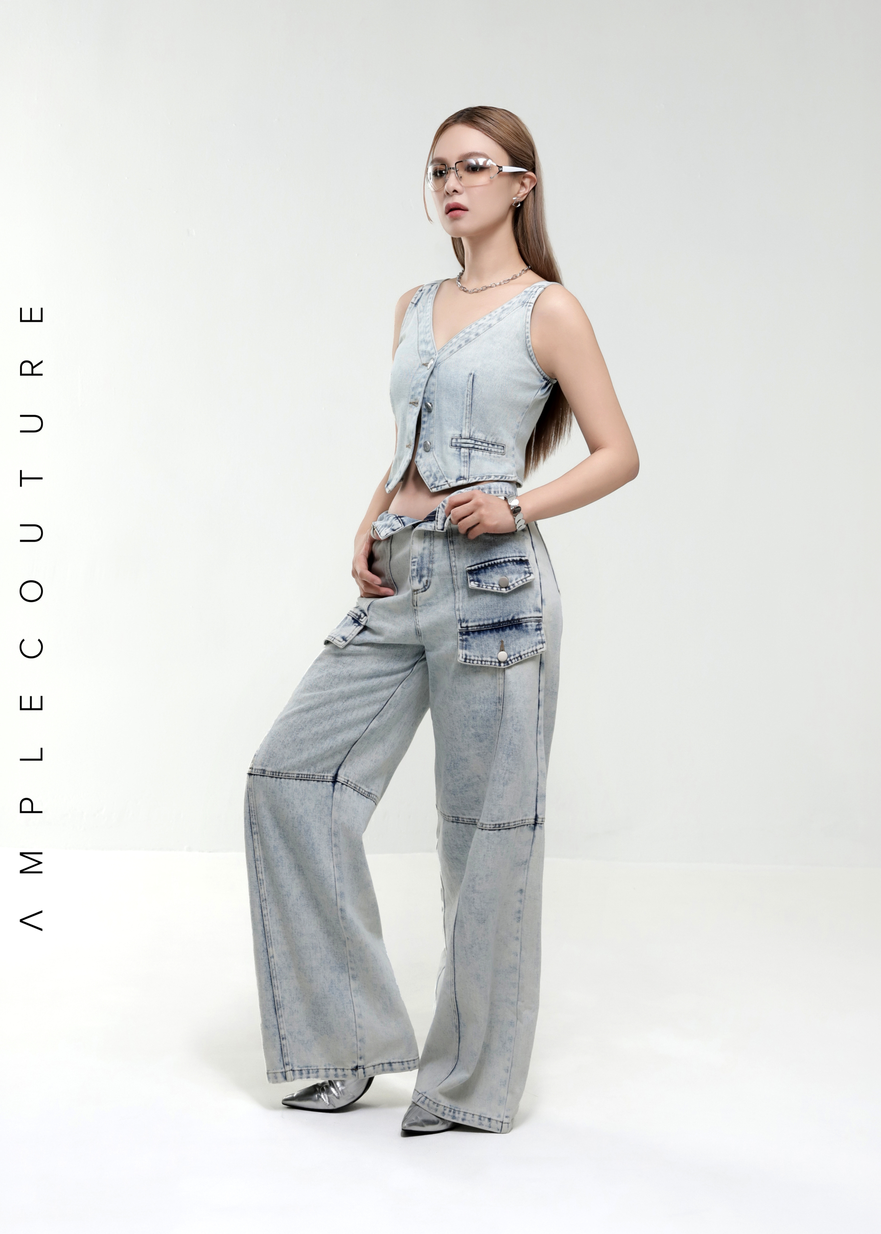 Denim Front Button Cropped Top AC879