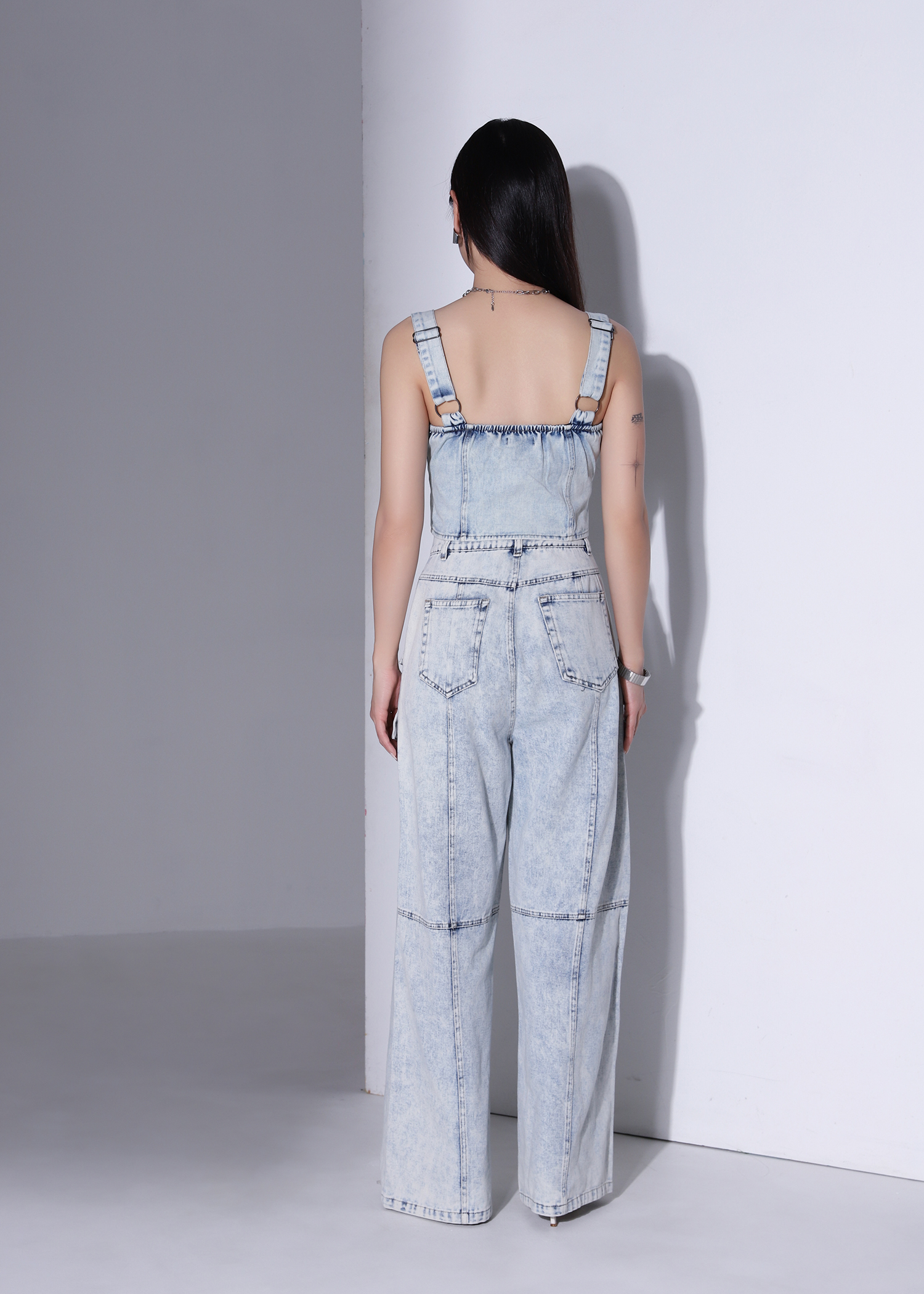 Denim Front Button Cropped Top AC879