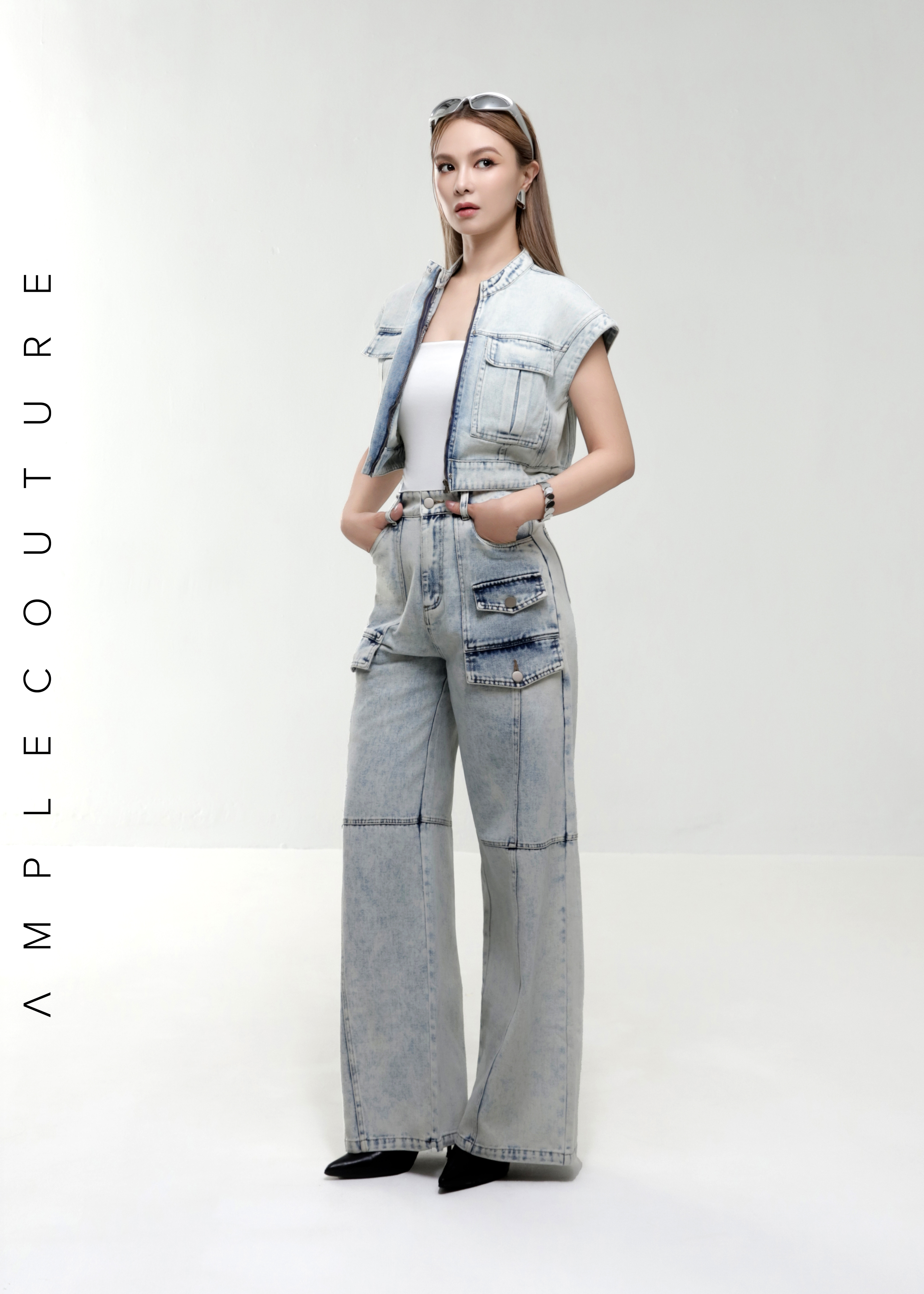 Denim Sleeveless Hidden Zip Top AC882