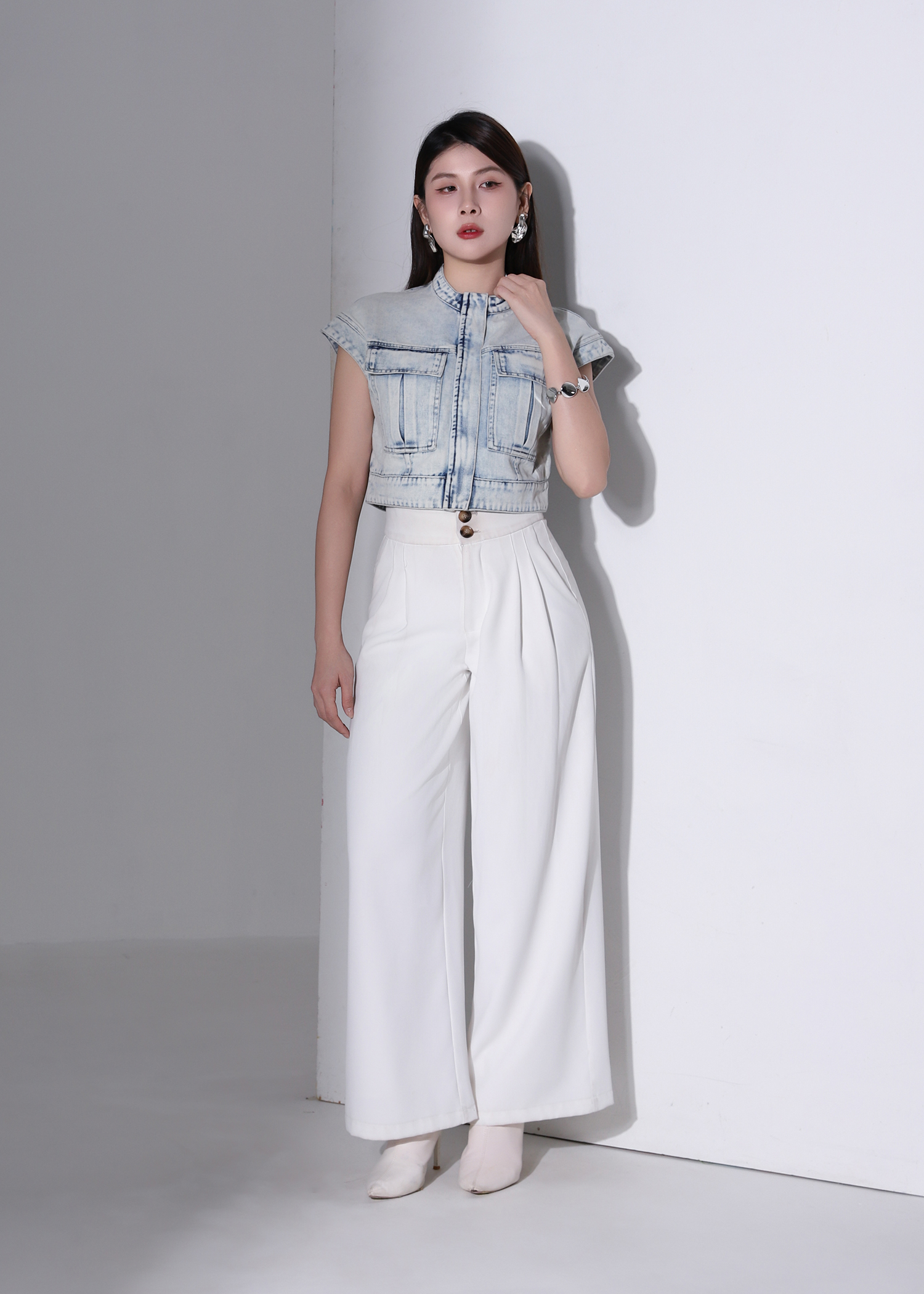 Denim Sleeveless Hidden Zip Top AC882