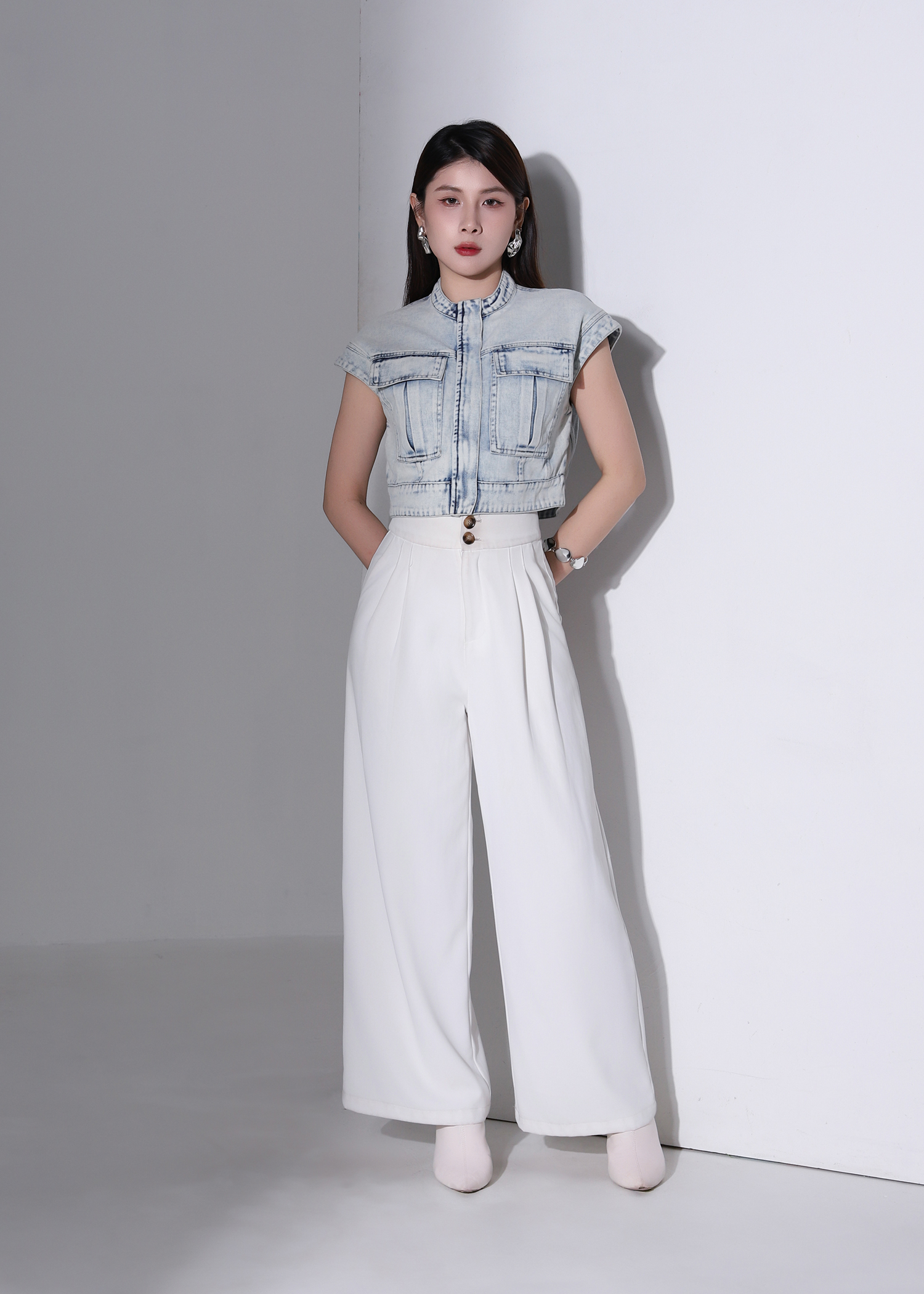 Denim Sleeveless Hidden Zip Top AC882