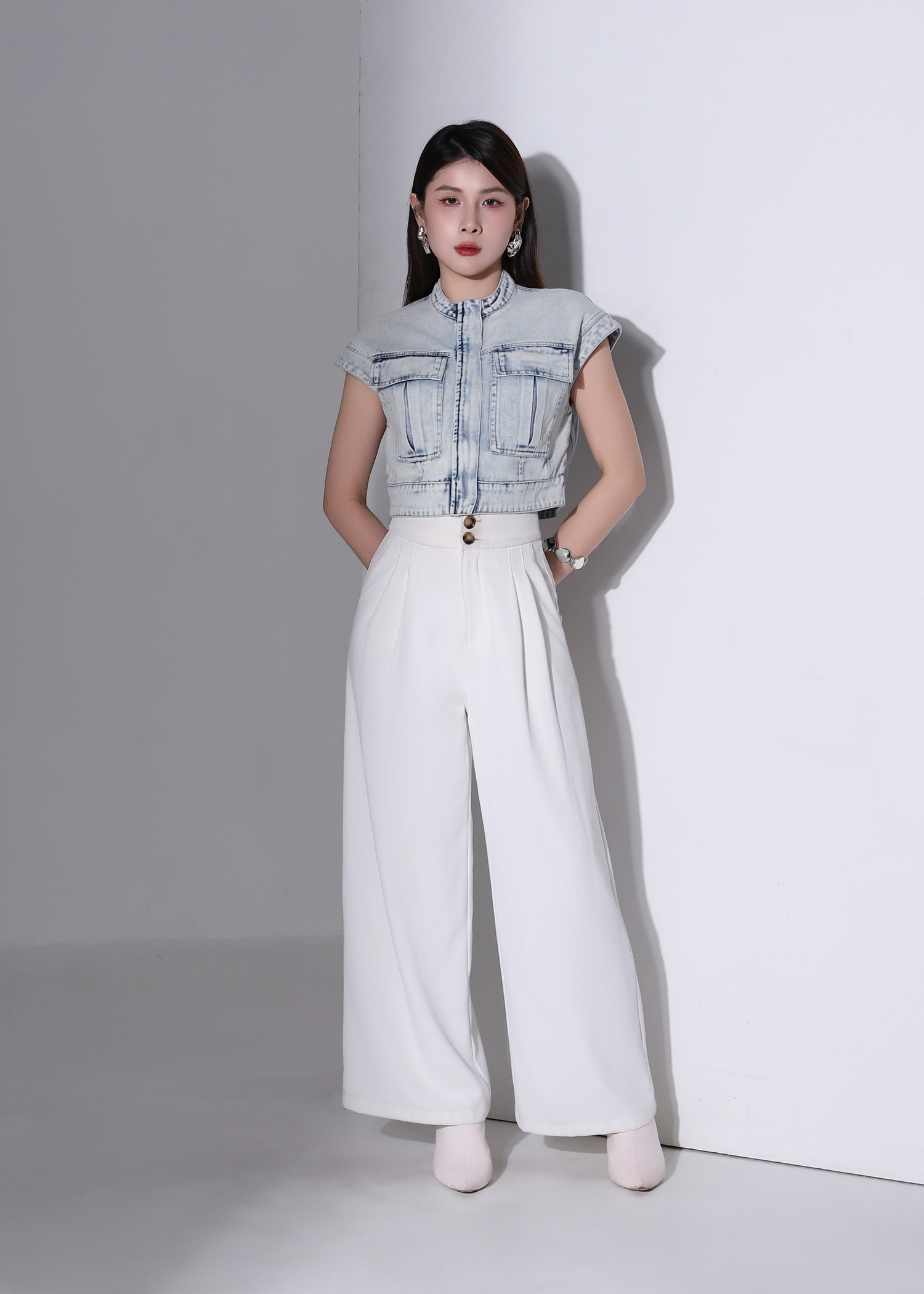 Denim Sleeveless Hidden Zip Top AC882