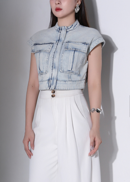 Denim Sleeveless Hidden Zip Top AC882