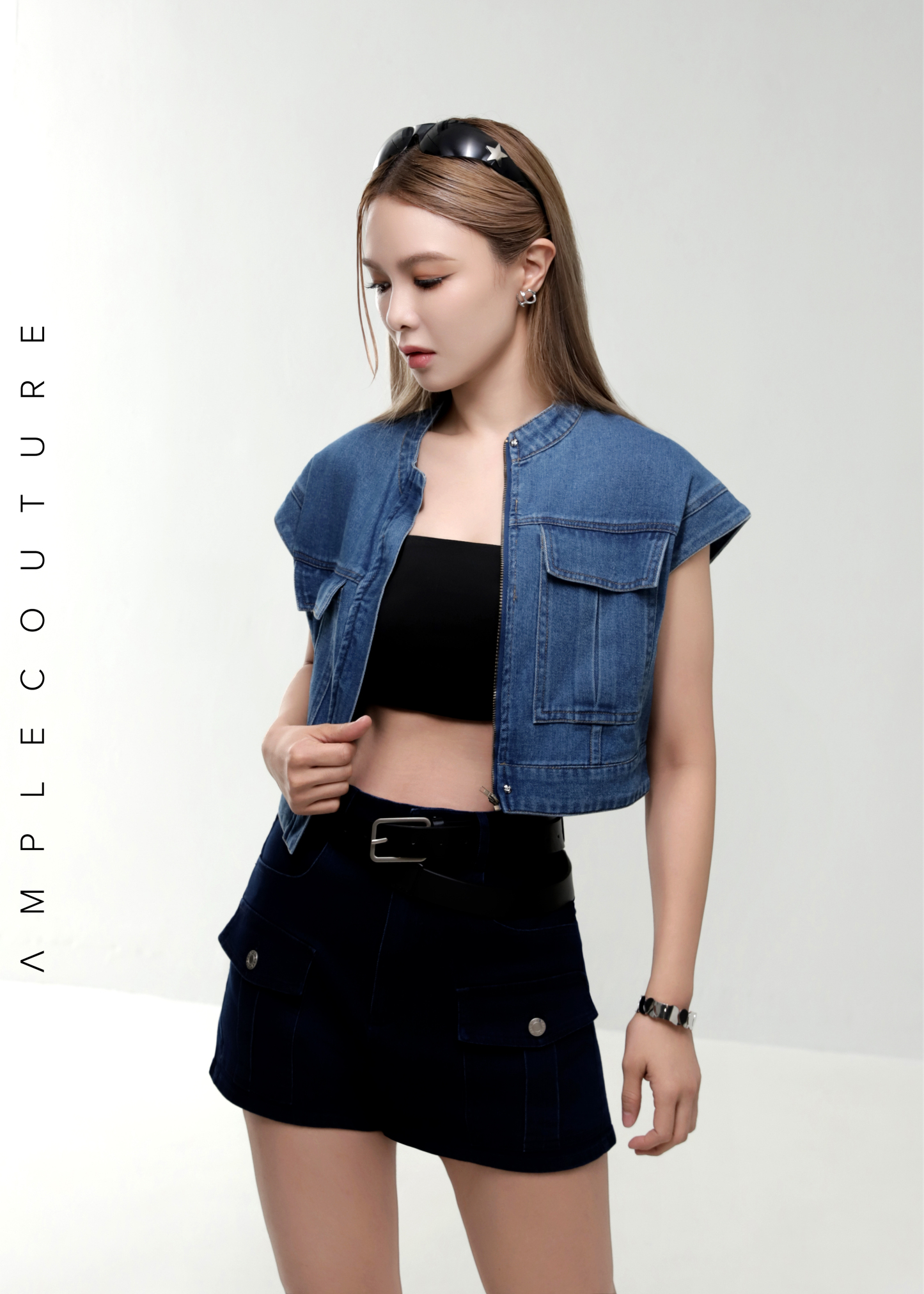 Denim Sleeveless Hidden Zip Top AC882