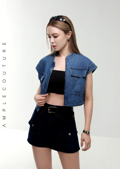 Denim Sleeveless Hidden Zip Top AC882