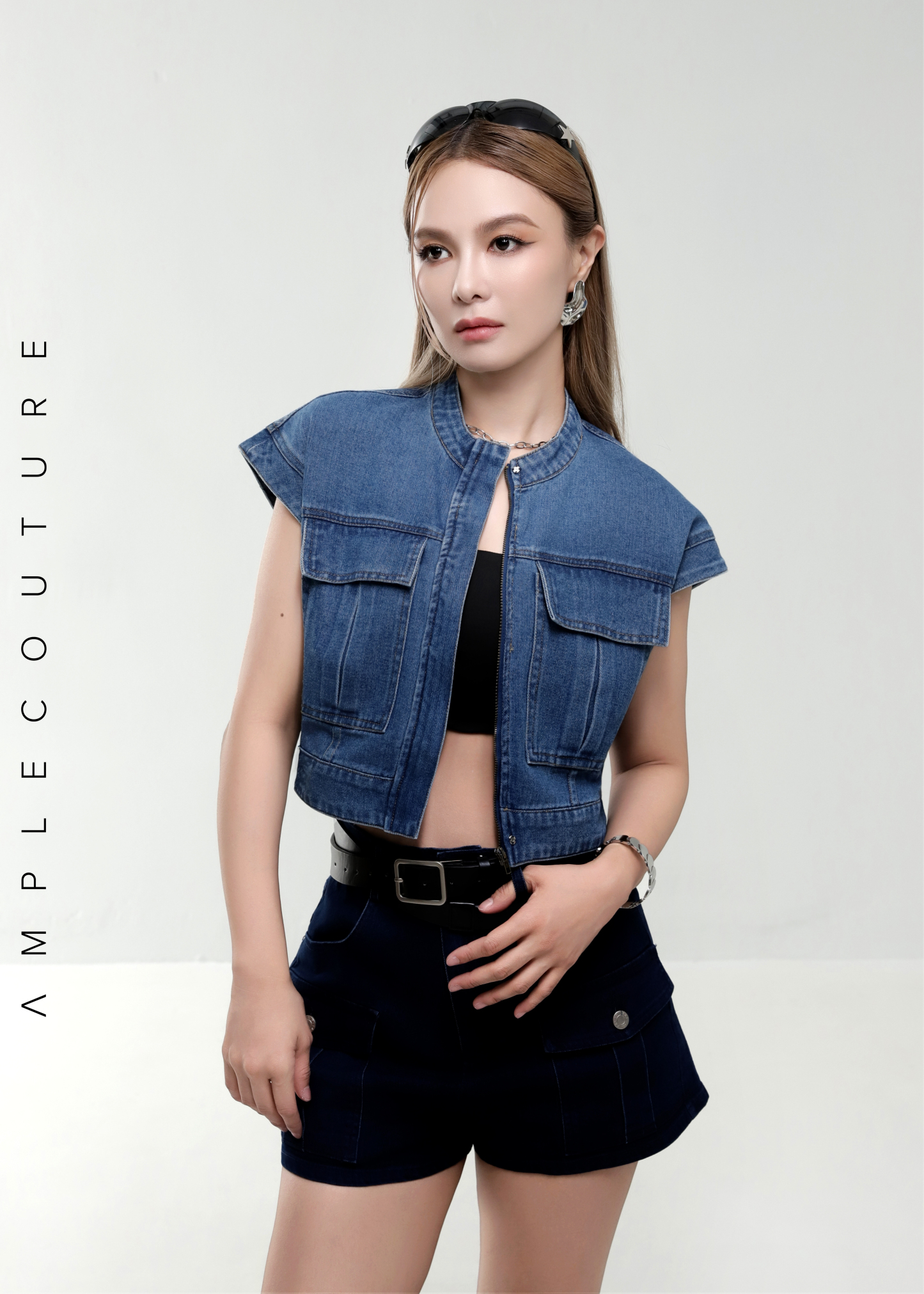 Denim Sleeveless Hidden Zip Top AC882