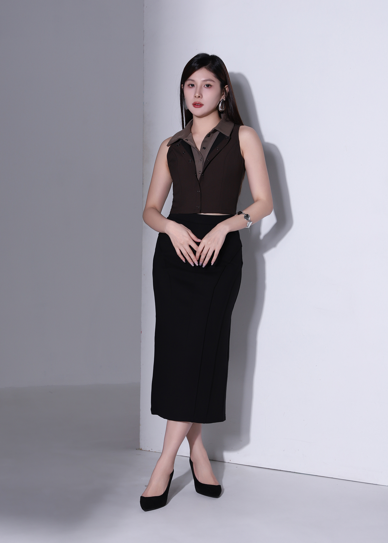 Panelled Pencil Midi Skirt AC891