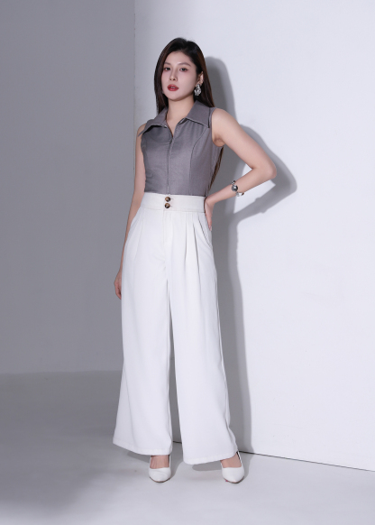 Collared Zip-Up Sleeveless Top AC892