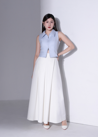 Collared Zip-Up Sleeveless Top AC892