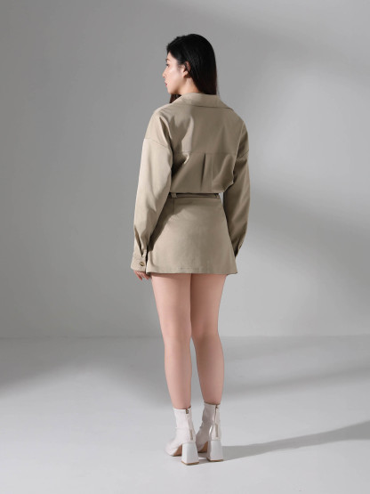 Long Sleeve Front Button Top With Skirt Pant Set Ac919