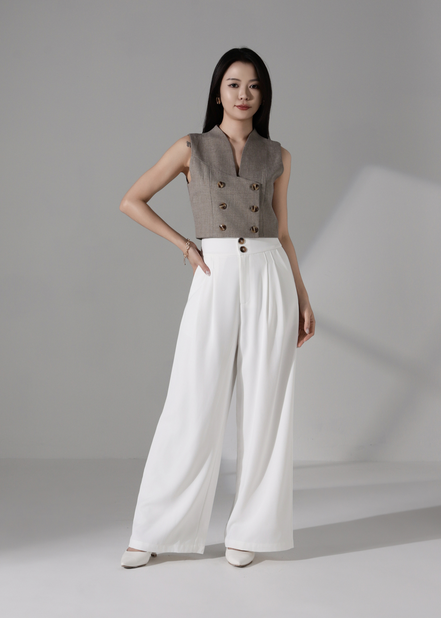 One-Shoulder Button Crop Top AC941