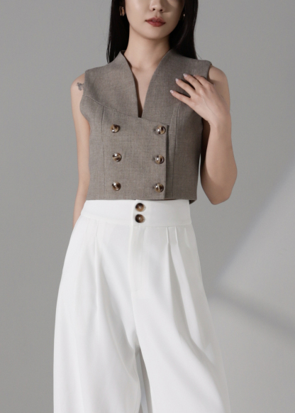 One-Shoulder Button Crop Top AC941