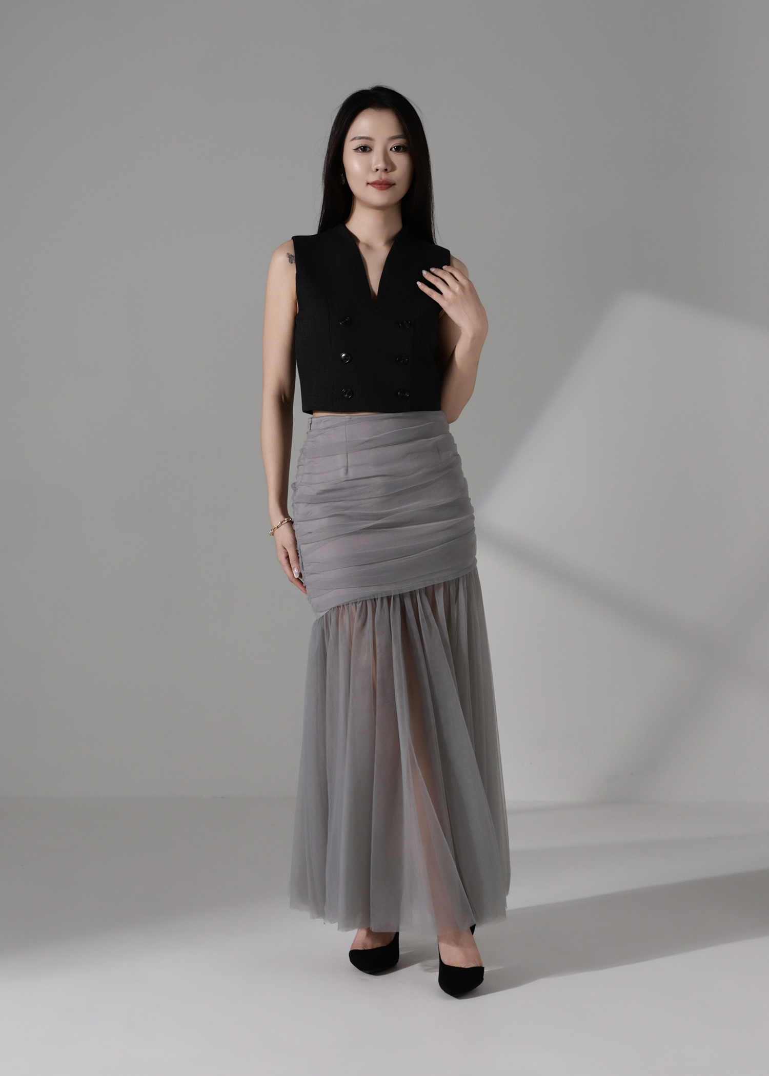 One-Shoulder Button Crop Top AC941