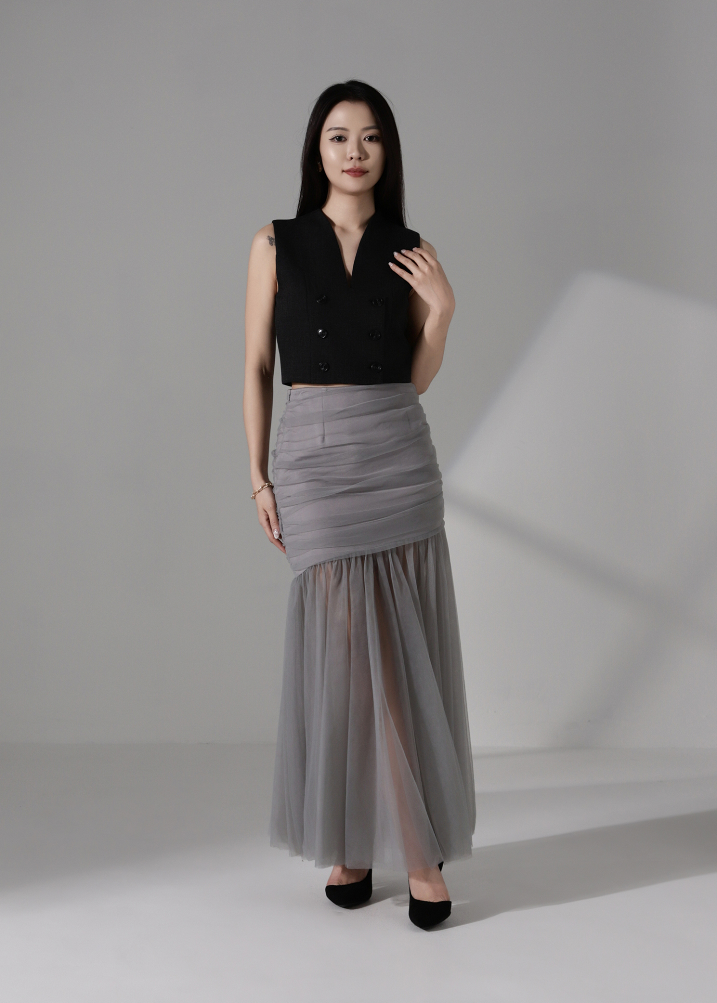 One-Shoulder Button Crop Top AC941
