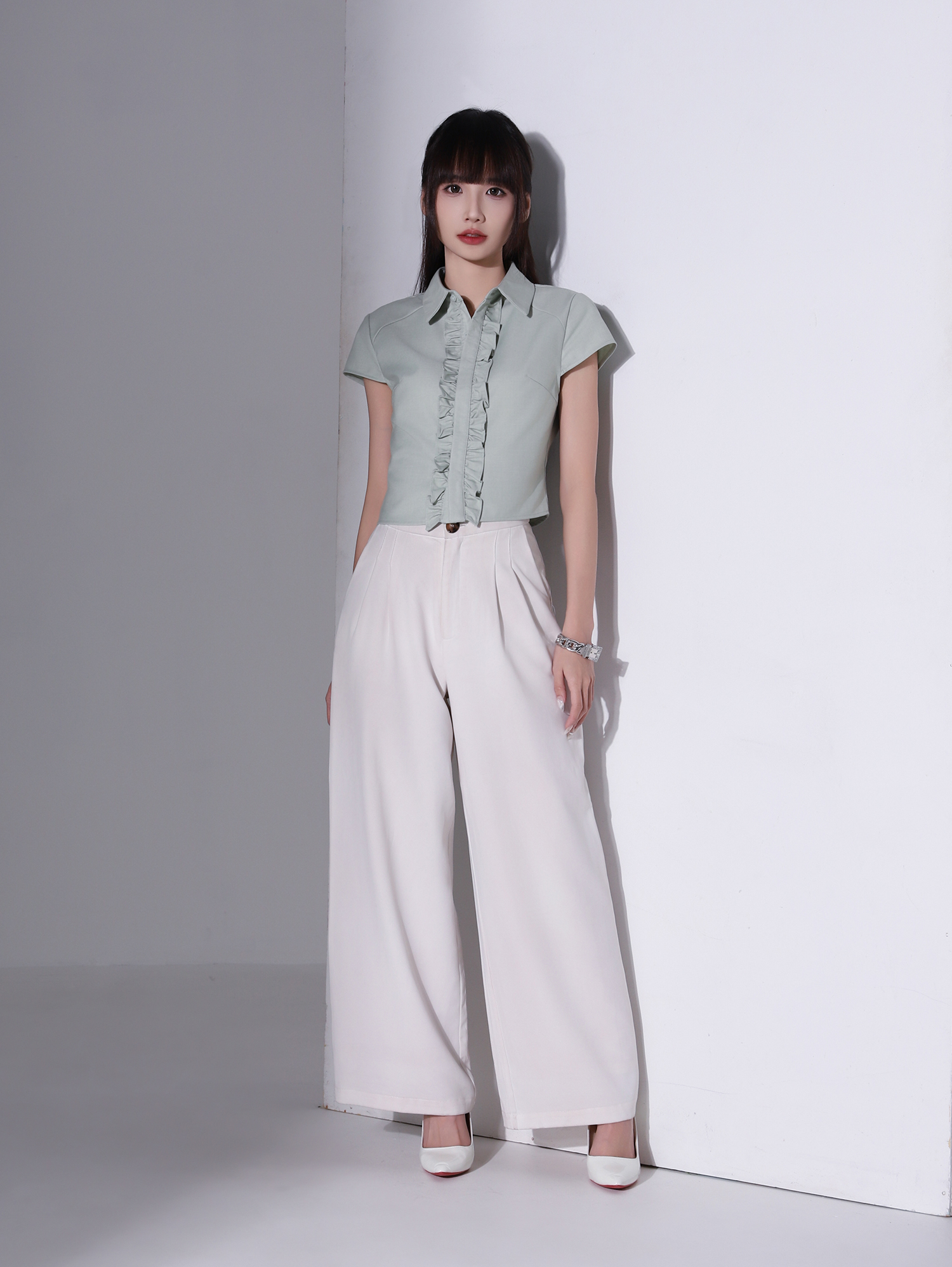 Cap Sleeve Ruffles Blouse AC952