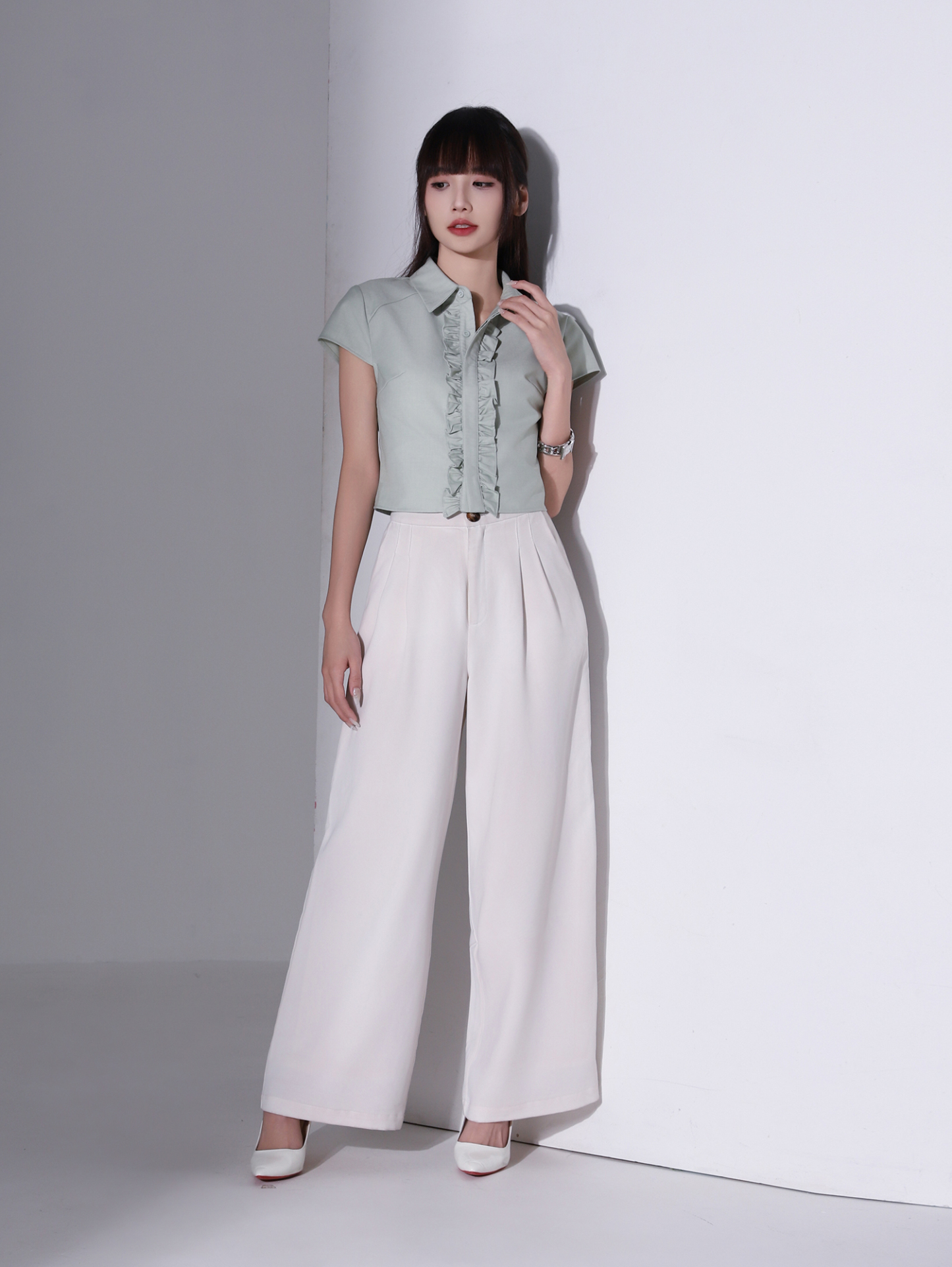 Cap Sleeve Ruffles Blouse AC952
