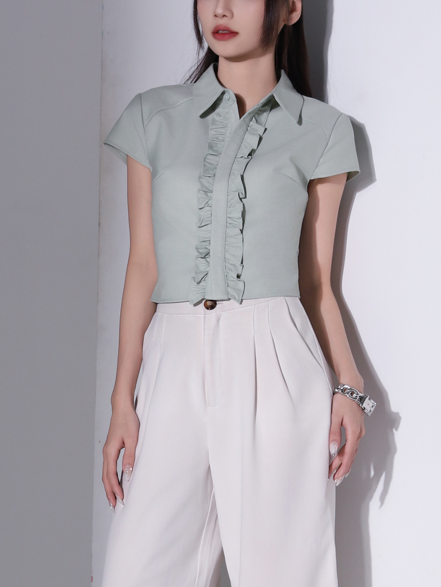 Cap Sleeve Ruffles Blouse AC952