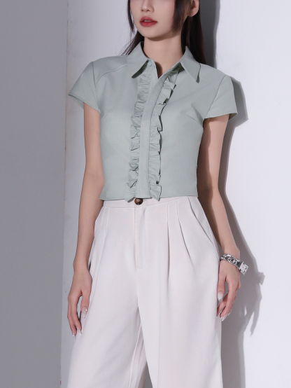 Cap Sleeve Ruffles Blouse AC952