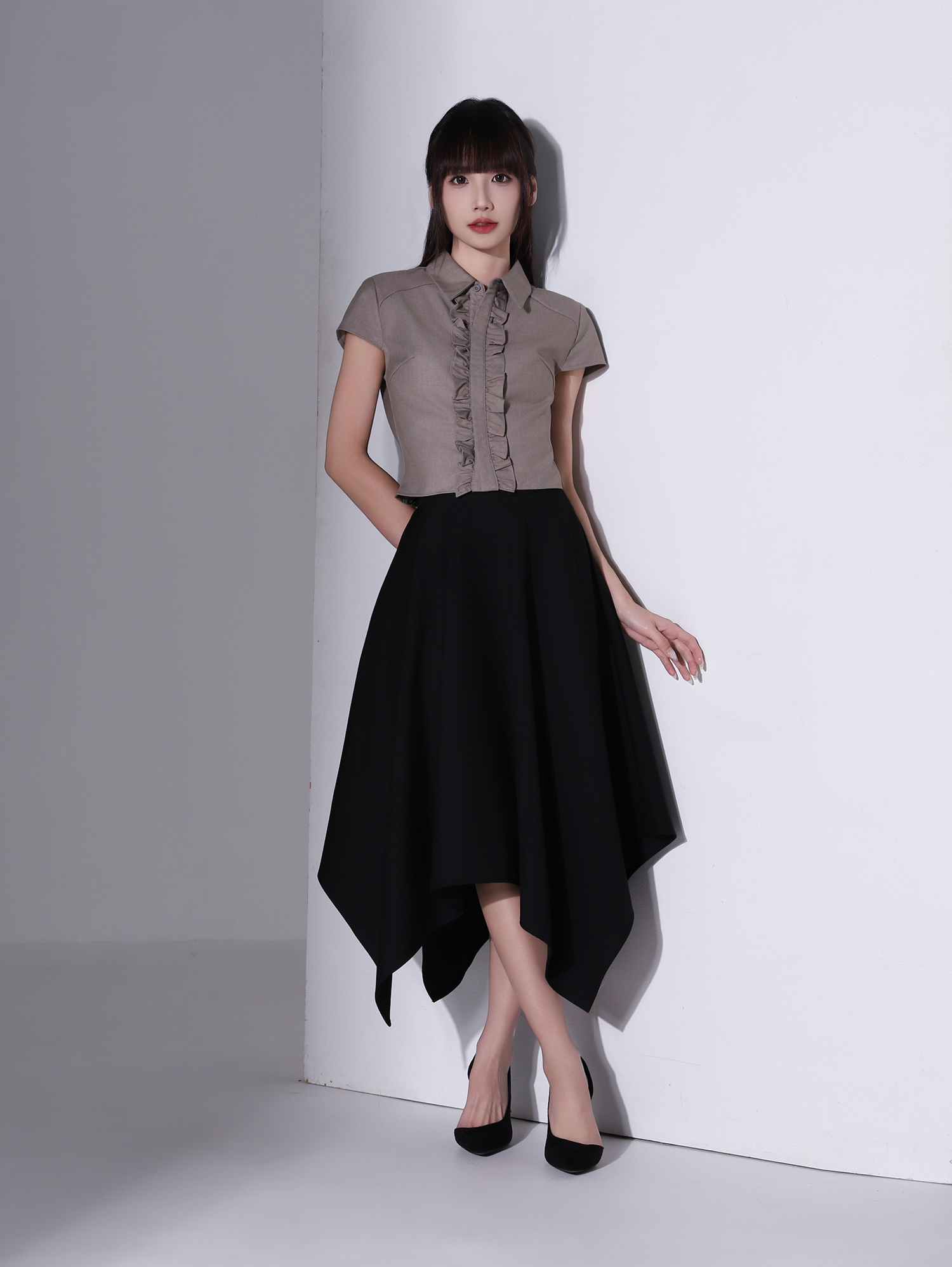 Cap Sleeve Ruffles Blouse AC952