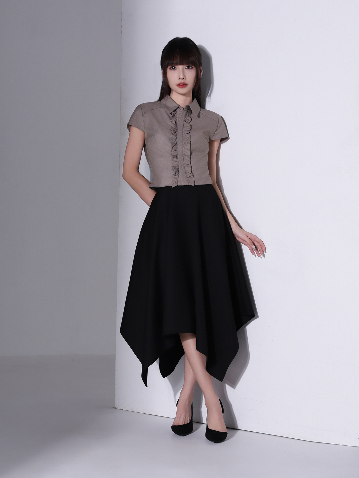 Cap Sleeve Ruffles Blouse AC952