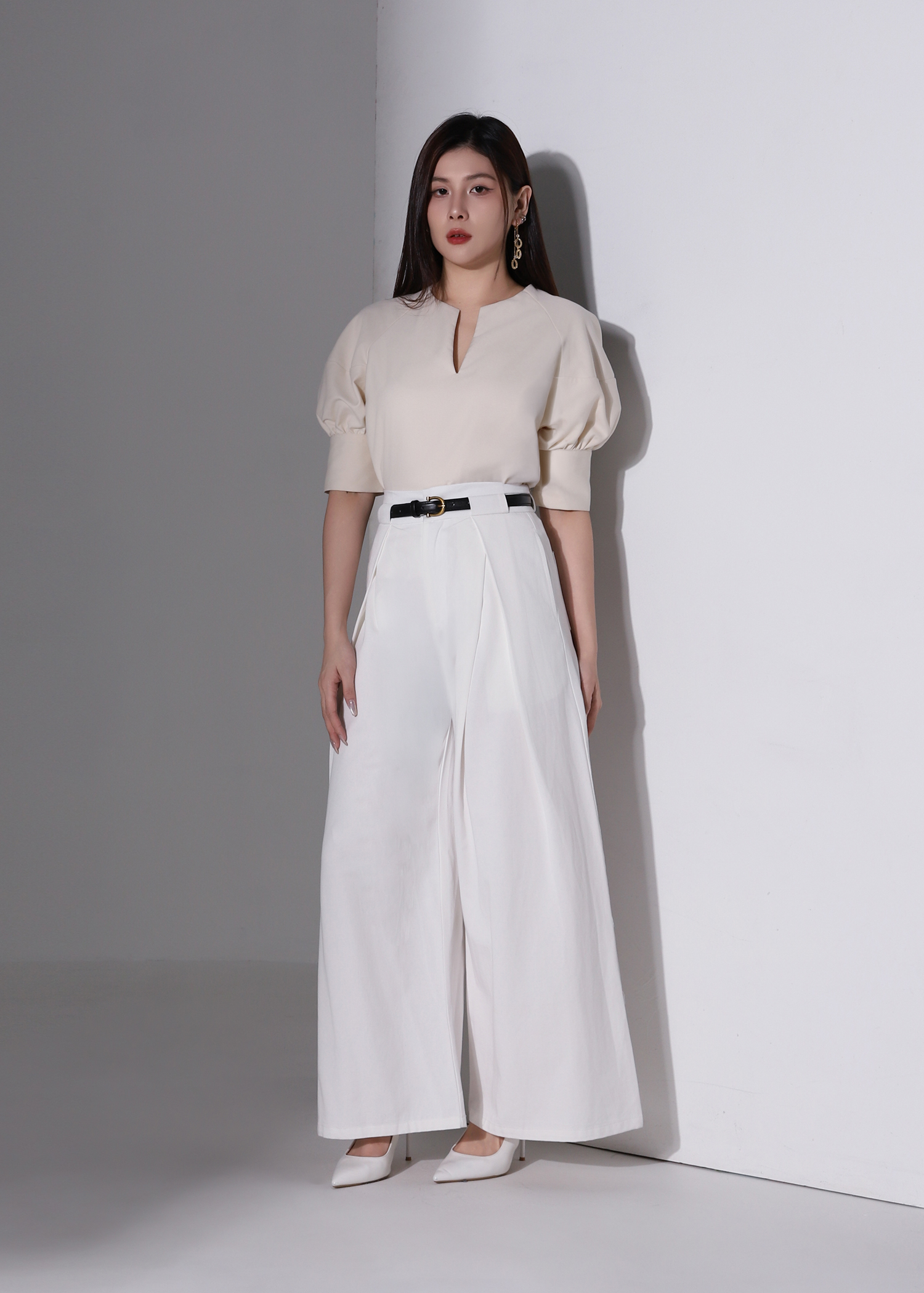 High Waist Side Fold Wide Leg Long Pants AC958